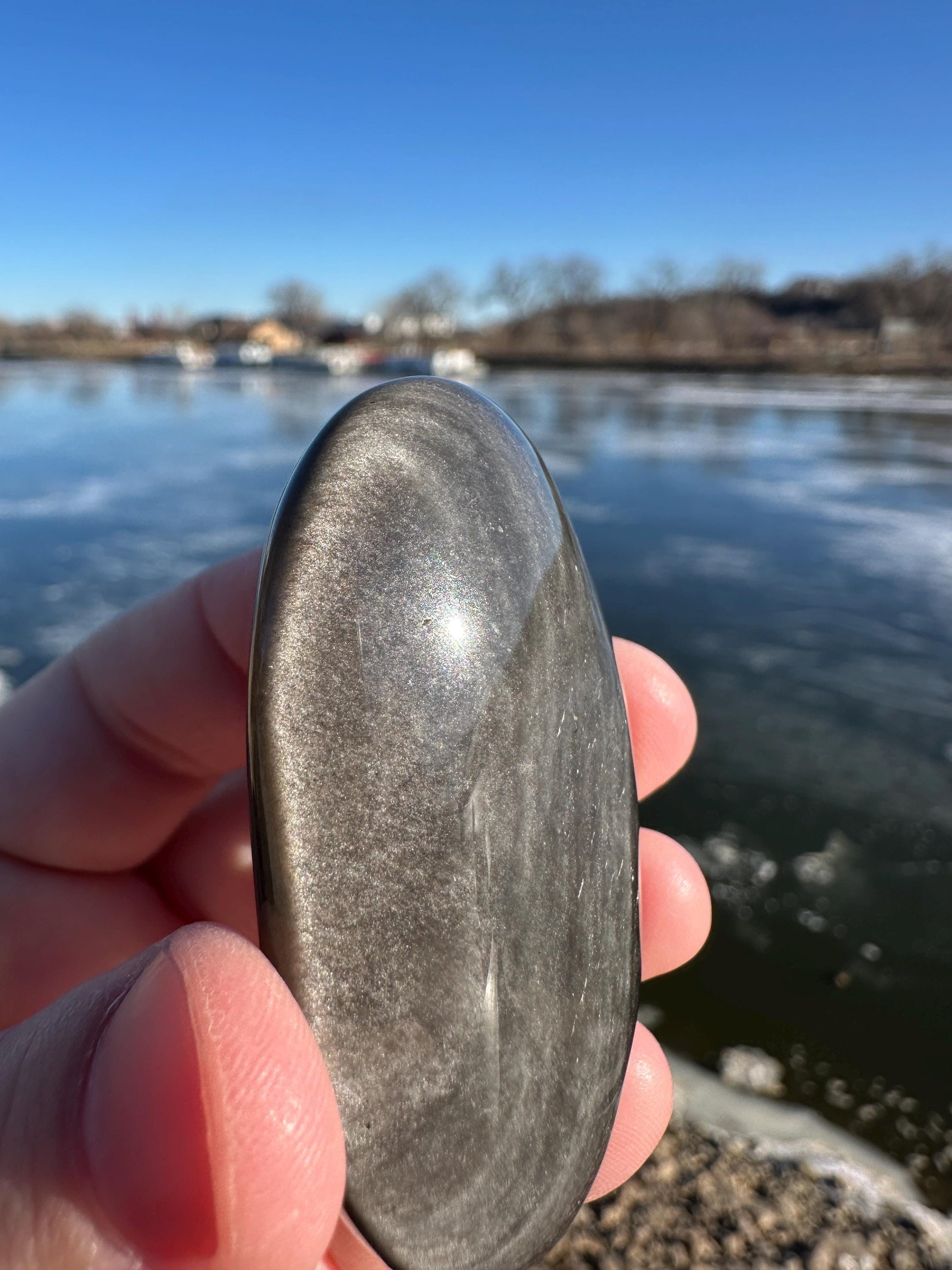Silver Sheen Obsidian Palm Stone from Mexico