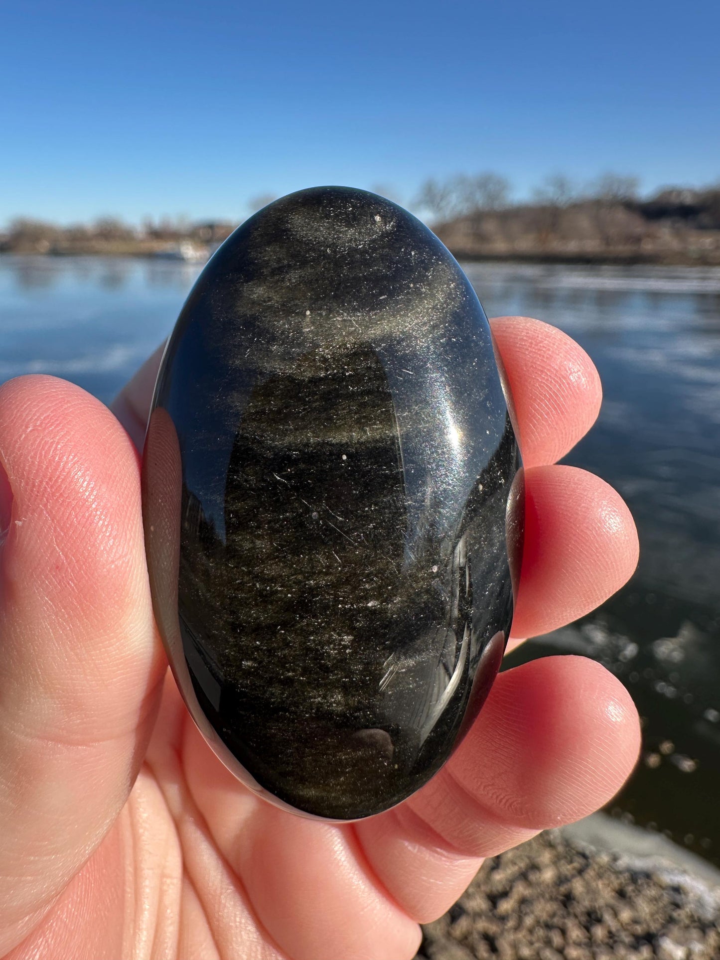 Gold Sheen Obsidian Palm Stone from Mexico
