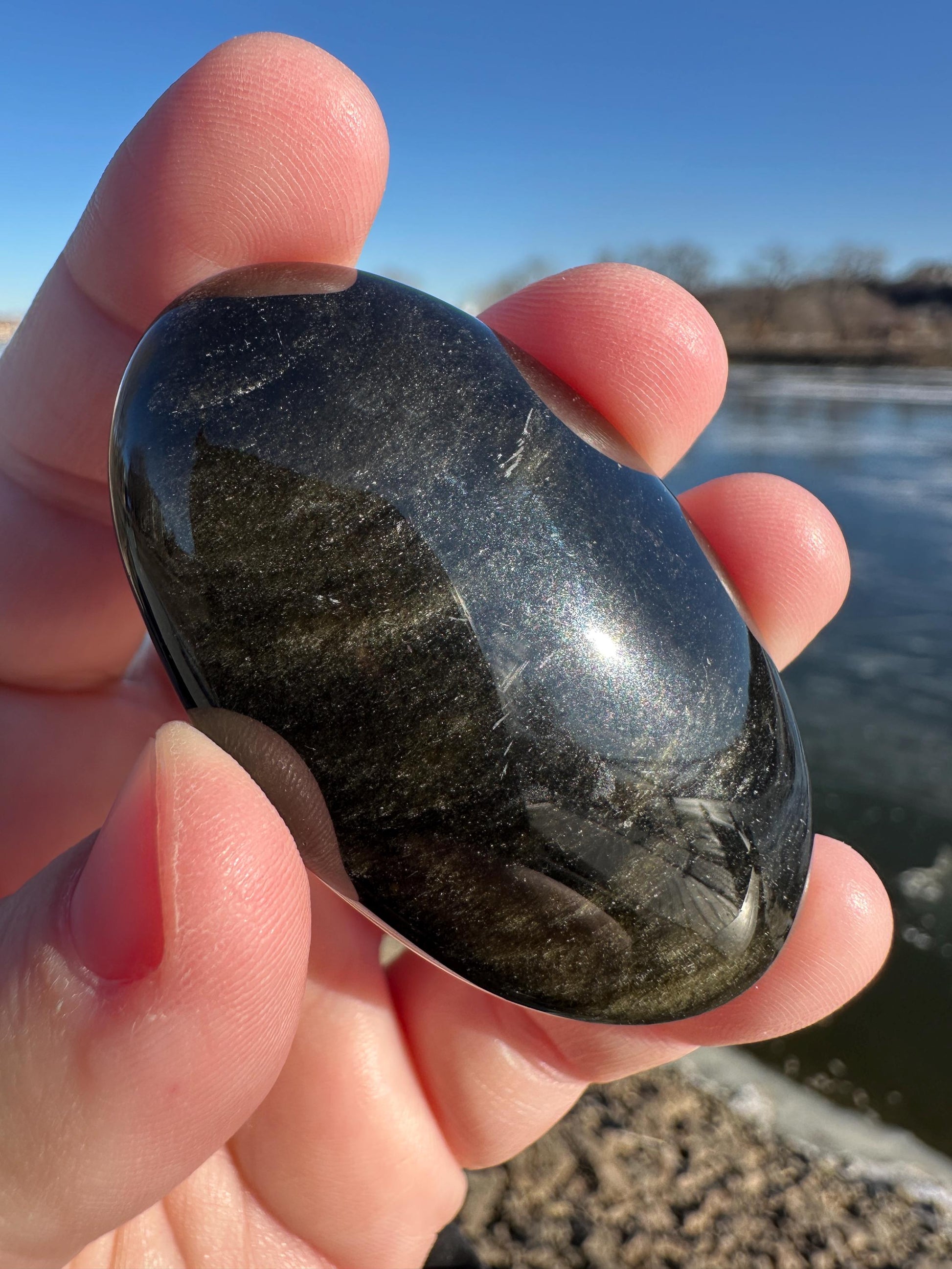 Gold Sheen Obsidian Palm Stone from Mexico