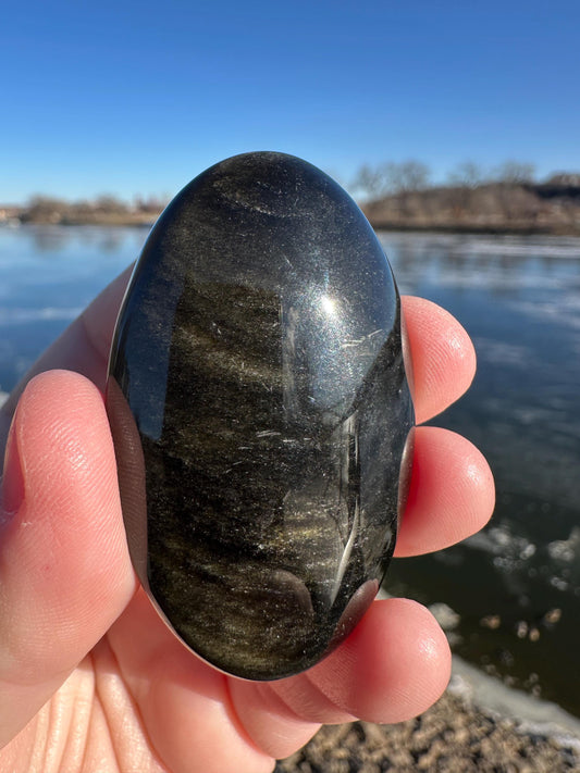 Gold Sheen Obsidian Palm Stone from Mexico