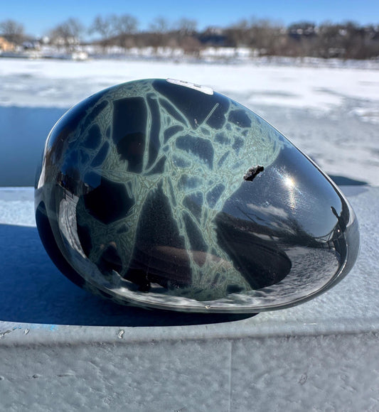 Spider Web Obsidian Palm Stone from Mexico