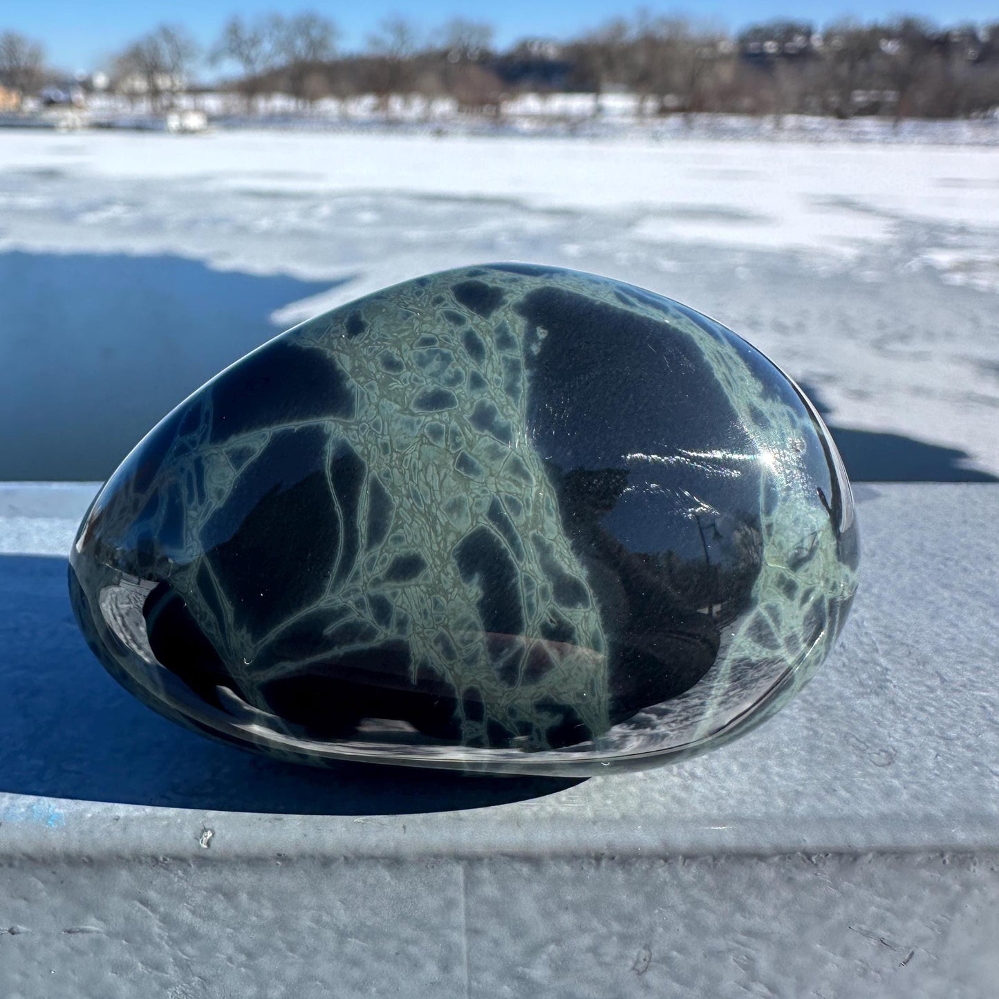 Spider Web Obsidian Palm Stone from Mexico