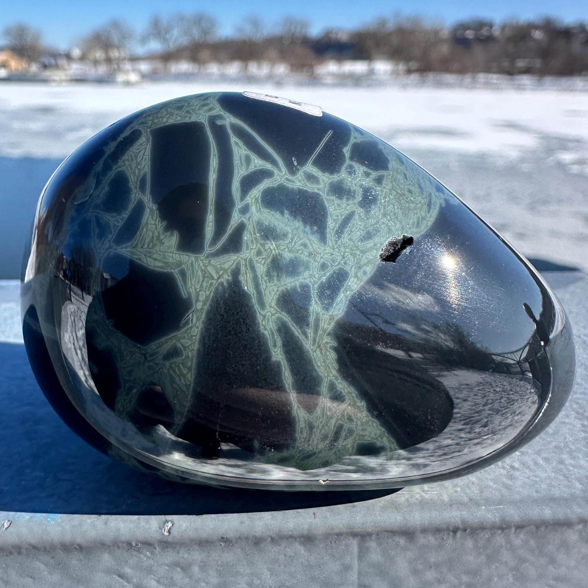 Spider Web Obsidian Palm Stone from Mexico