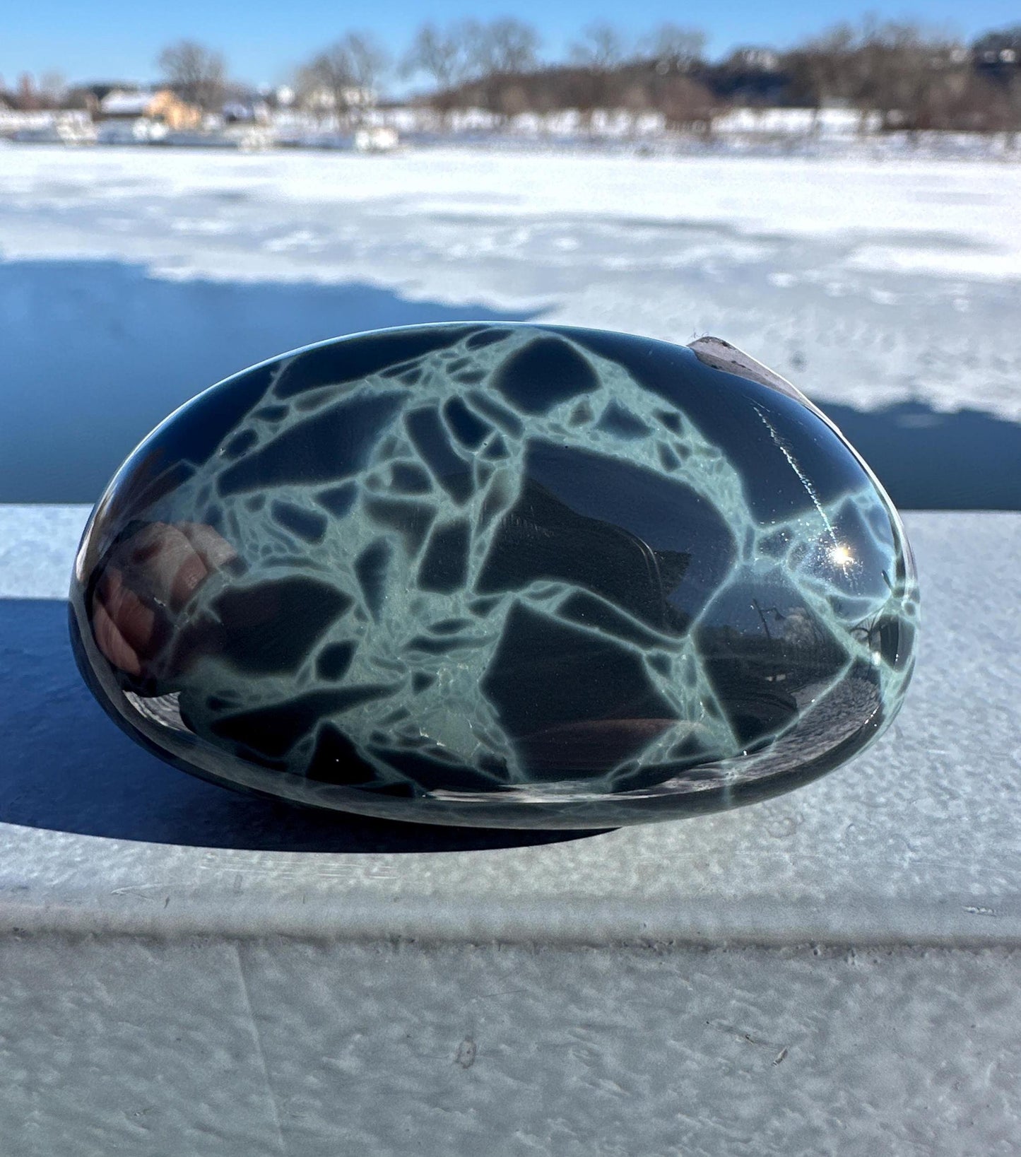 Spider Web Obsidian Palm Stone from Mexico