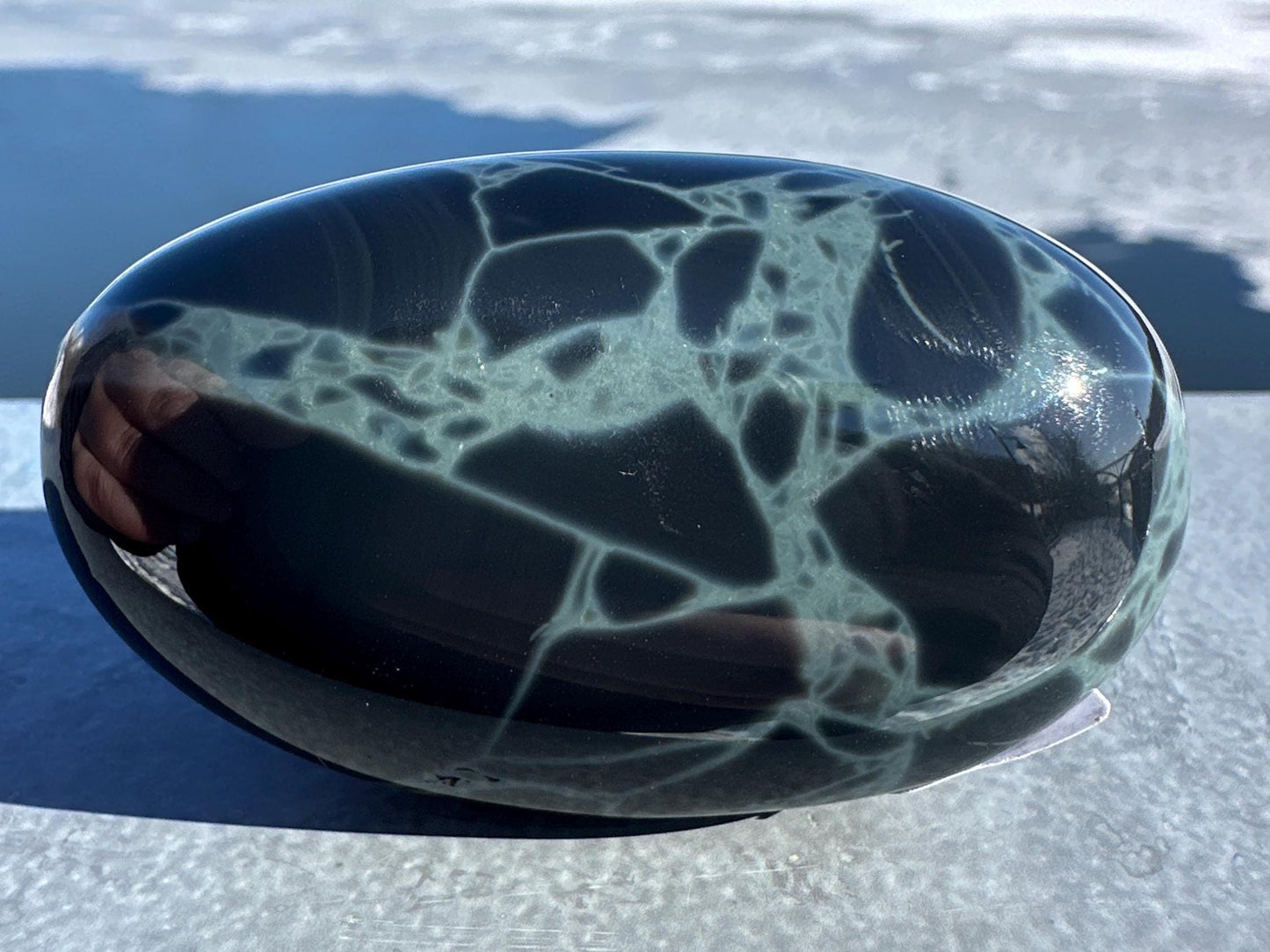 Spider Web Obsidian Palm Stone from Mexico