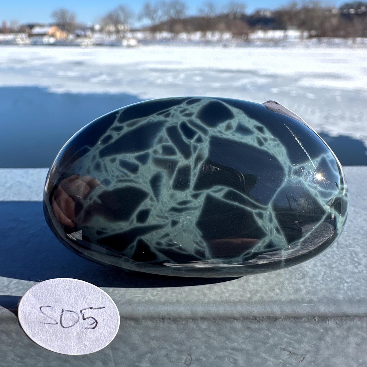 Spider Web Obsidian Palm Stone from Mexico