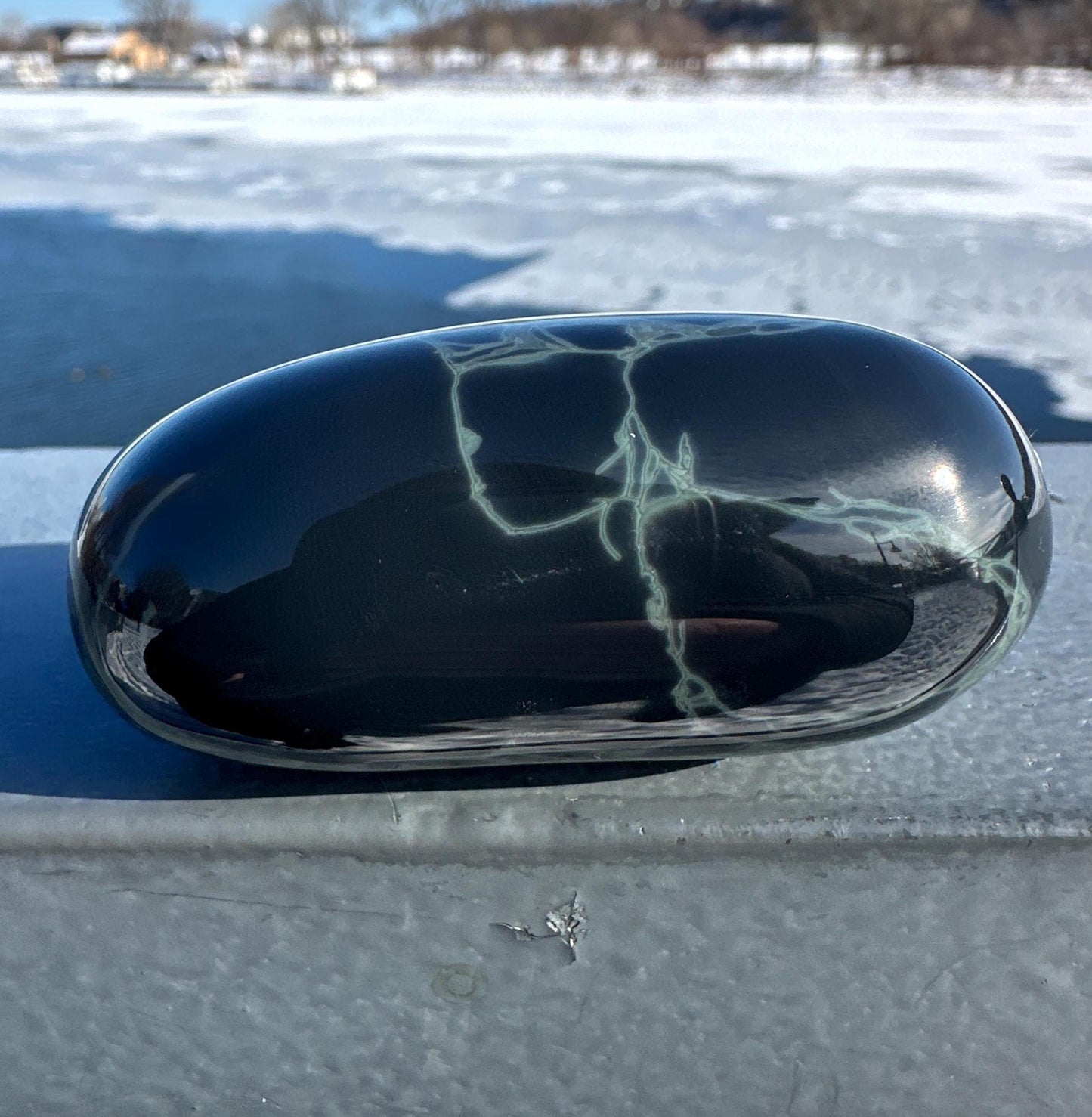 Spider Web Obsidian Palm Stone from Mexico