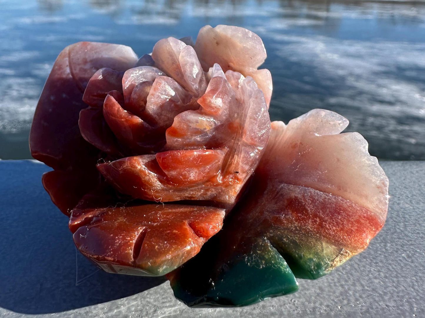 Gorgeous Indian Agate Flower Carving
