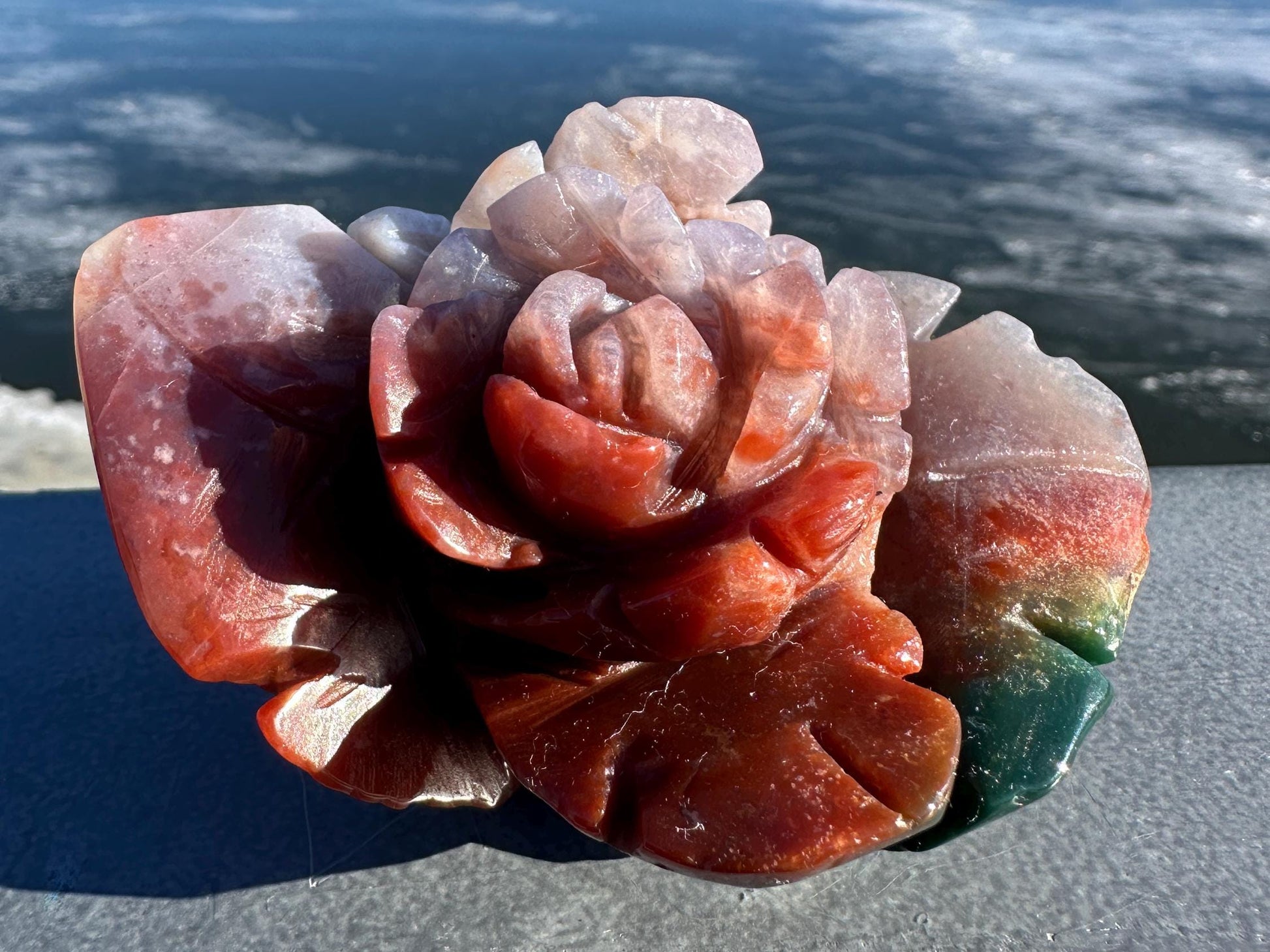 Gorgeous Indian Agate Flower Carving