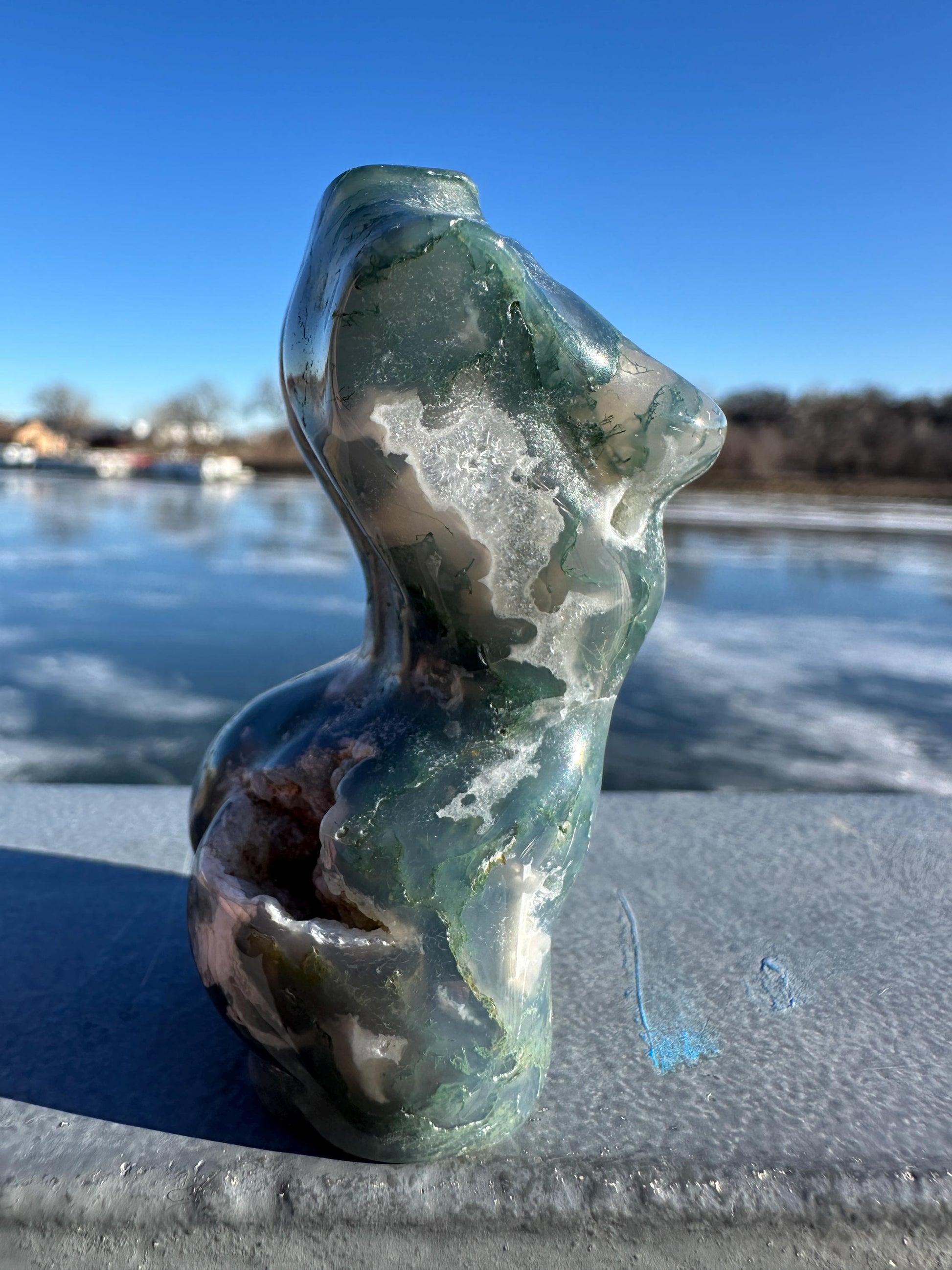 Beautiful Moss Agate Goddess Carving