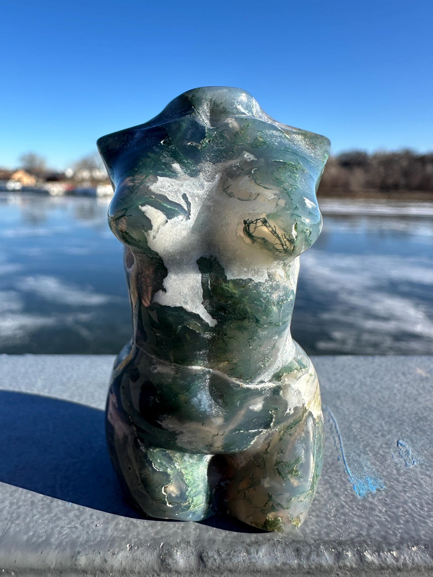 Beautiful Moss Agate Goddess Carving
