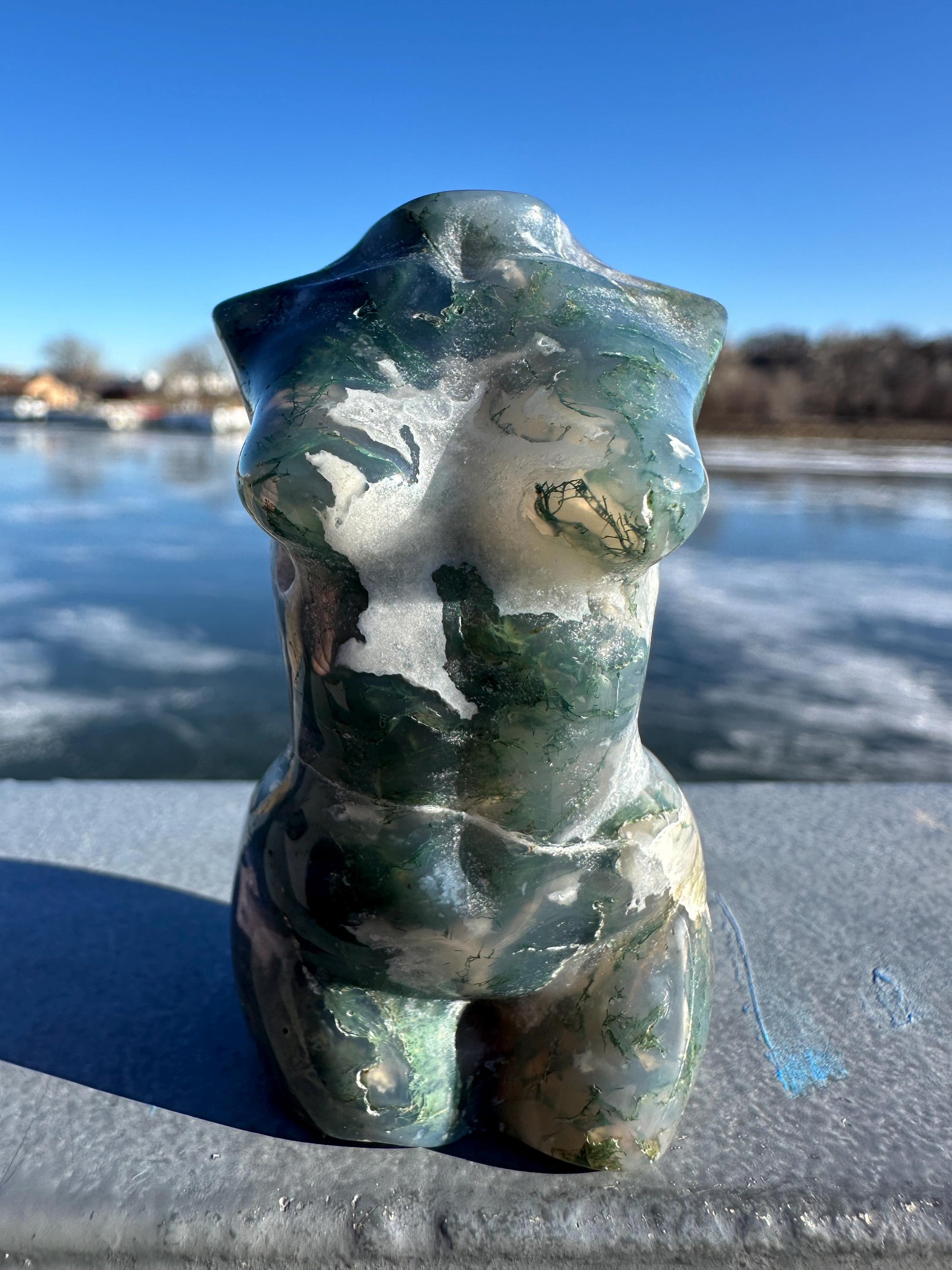 Beautiful Moss Agate Goddess Carving