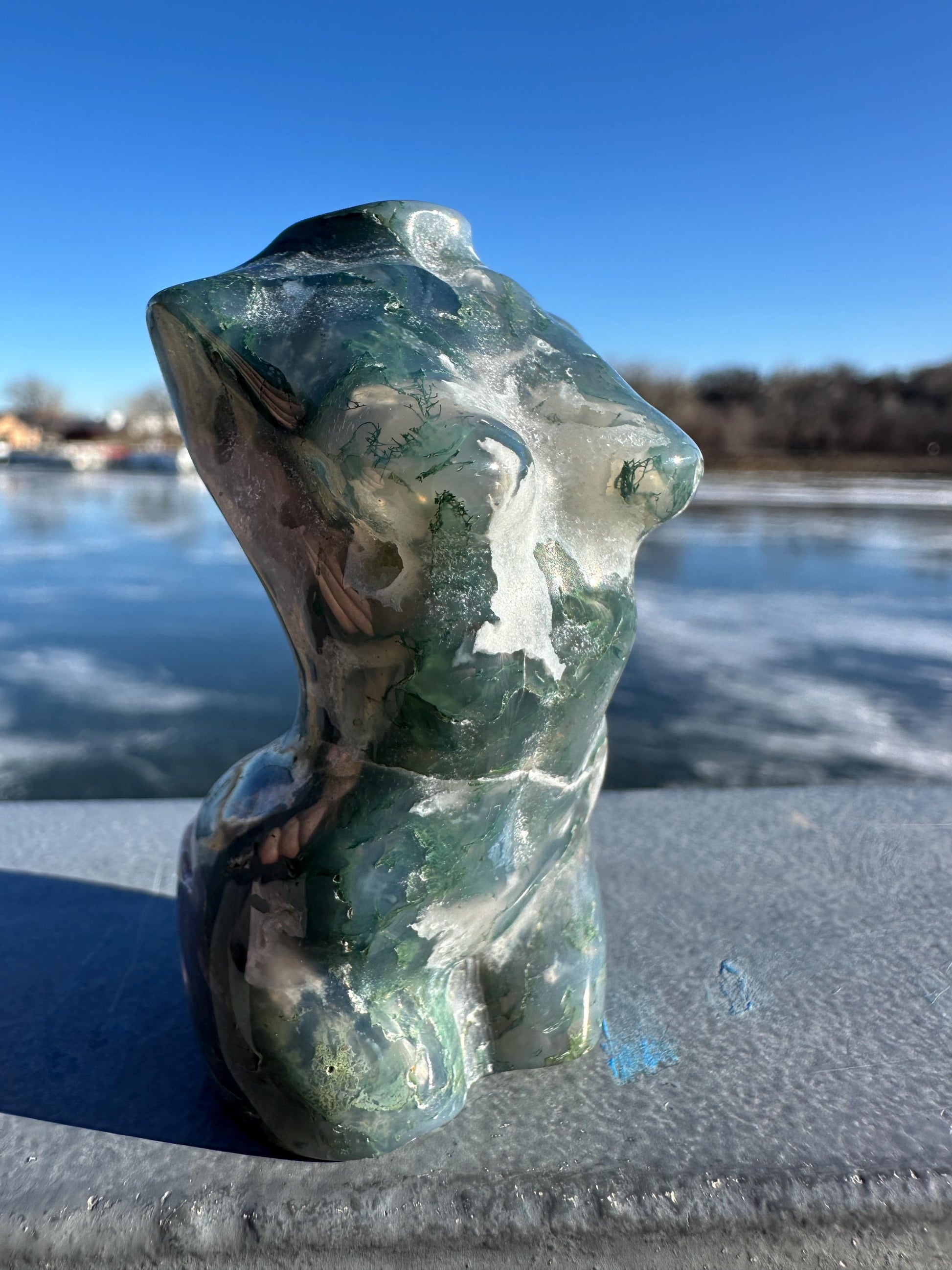 Beautiful Moss Agate Goddess Carving