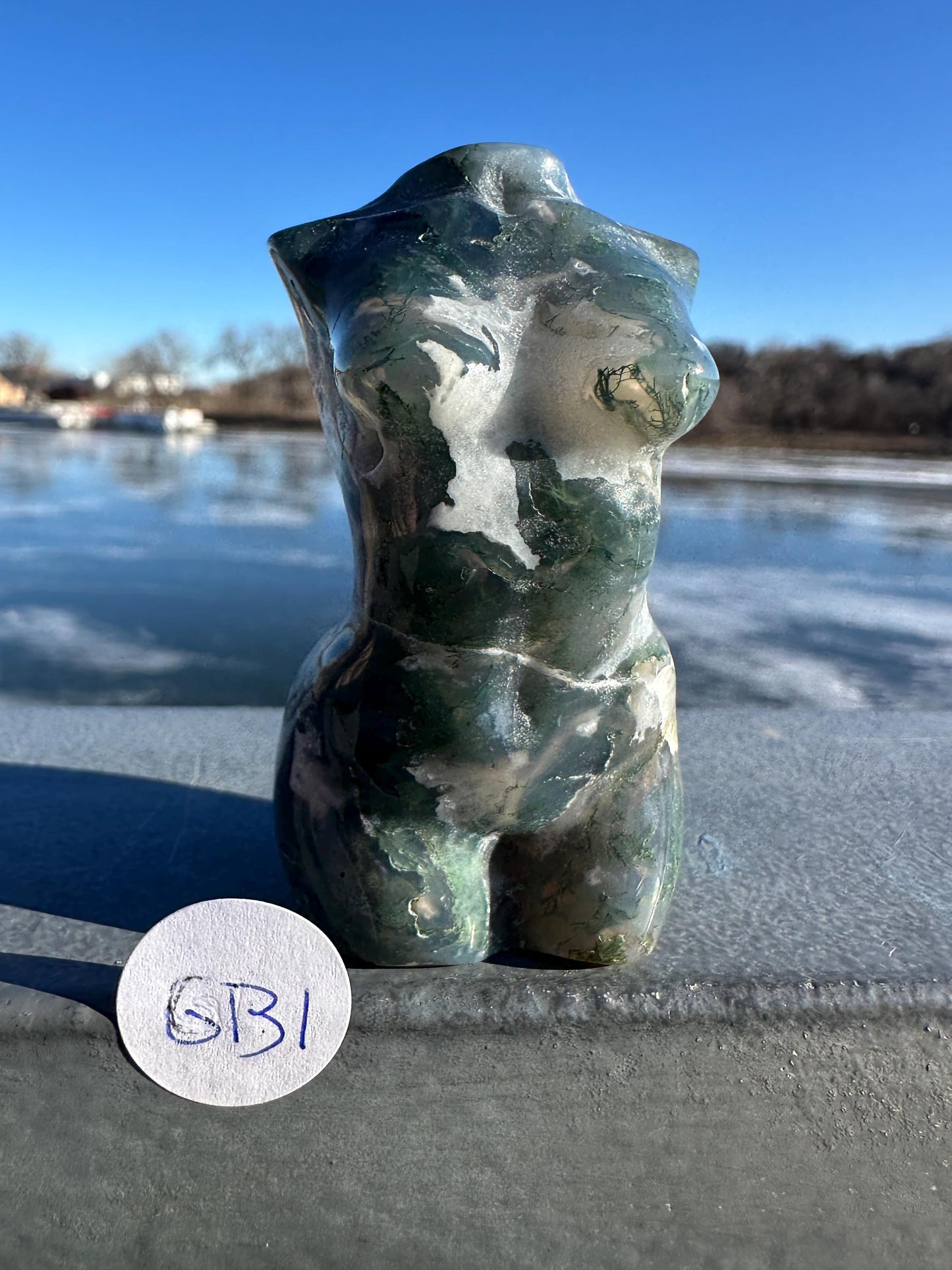 Beautiful Moss Agate Goddess Carving