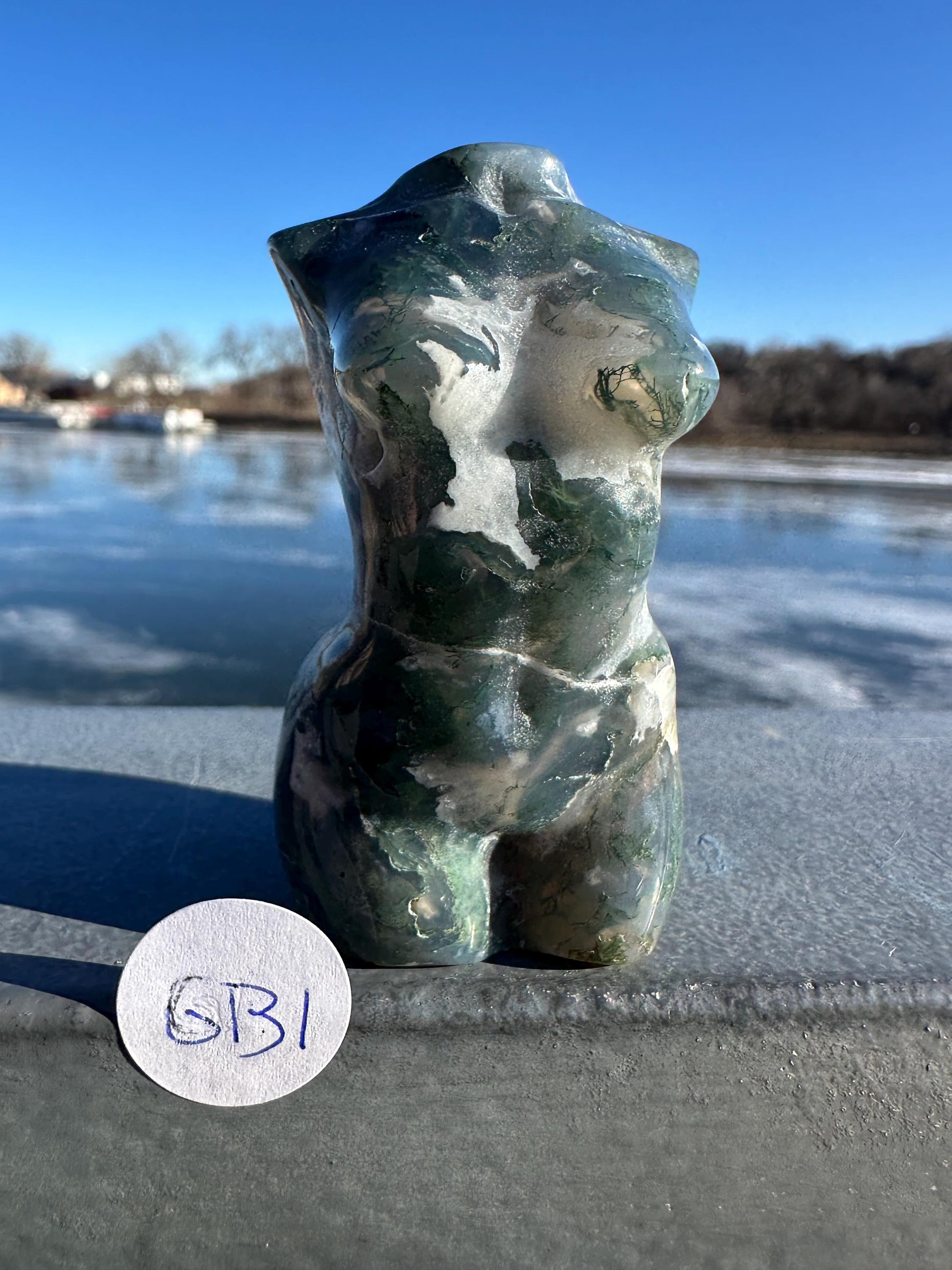 Beautiful Moss Agate Goddess Carving