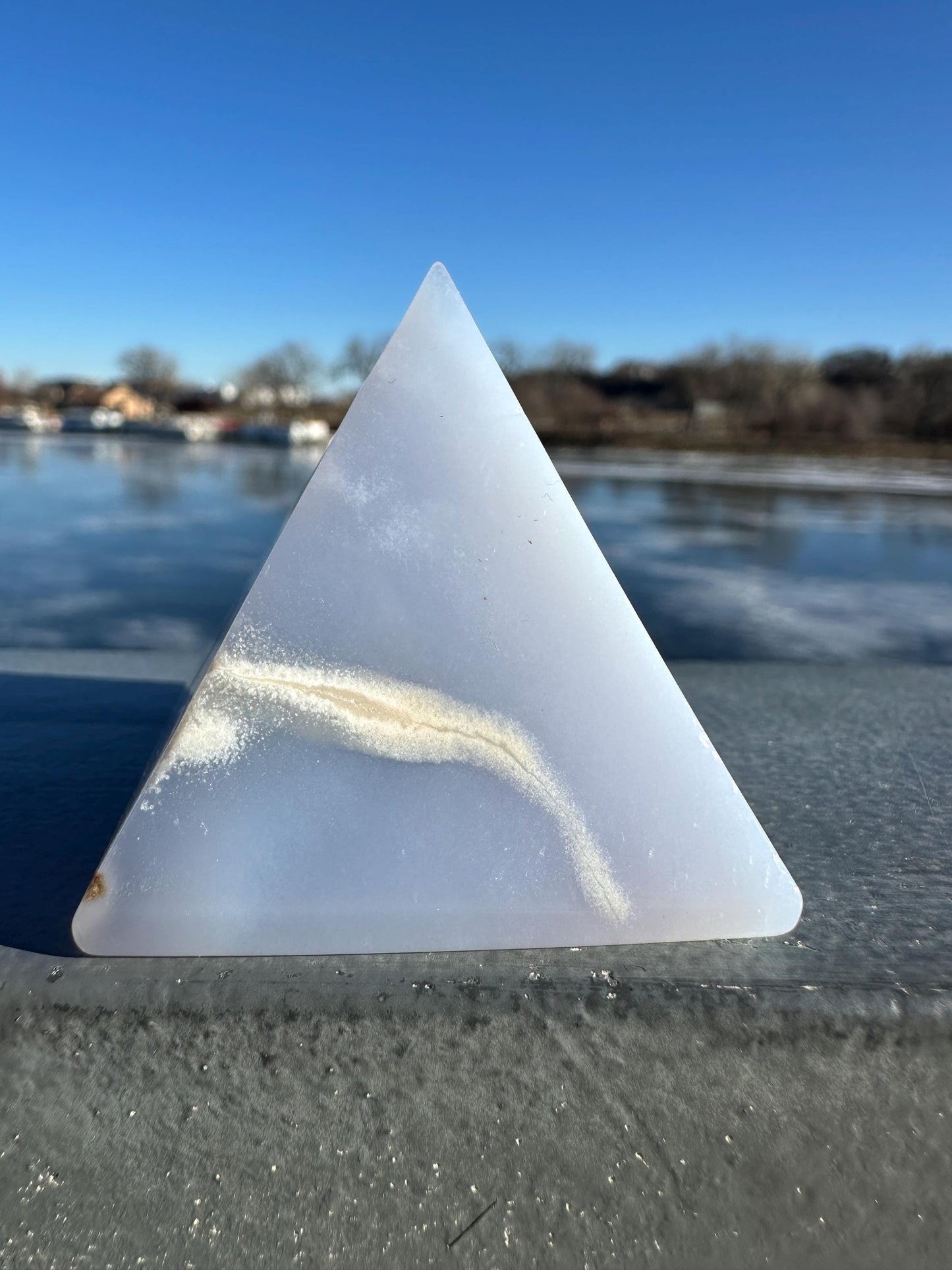 Soothing Blue Chalcedony Pyramid Carving