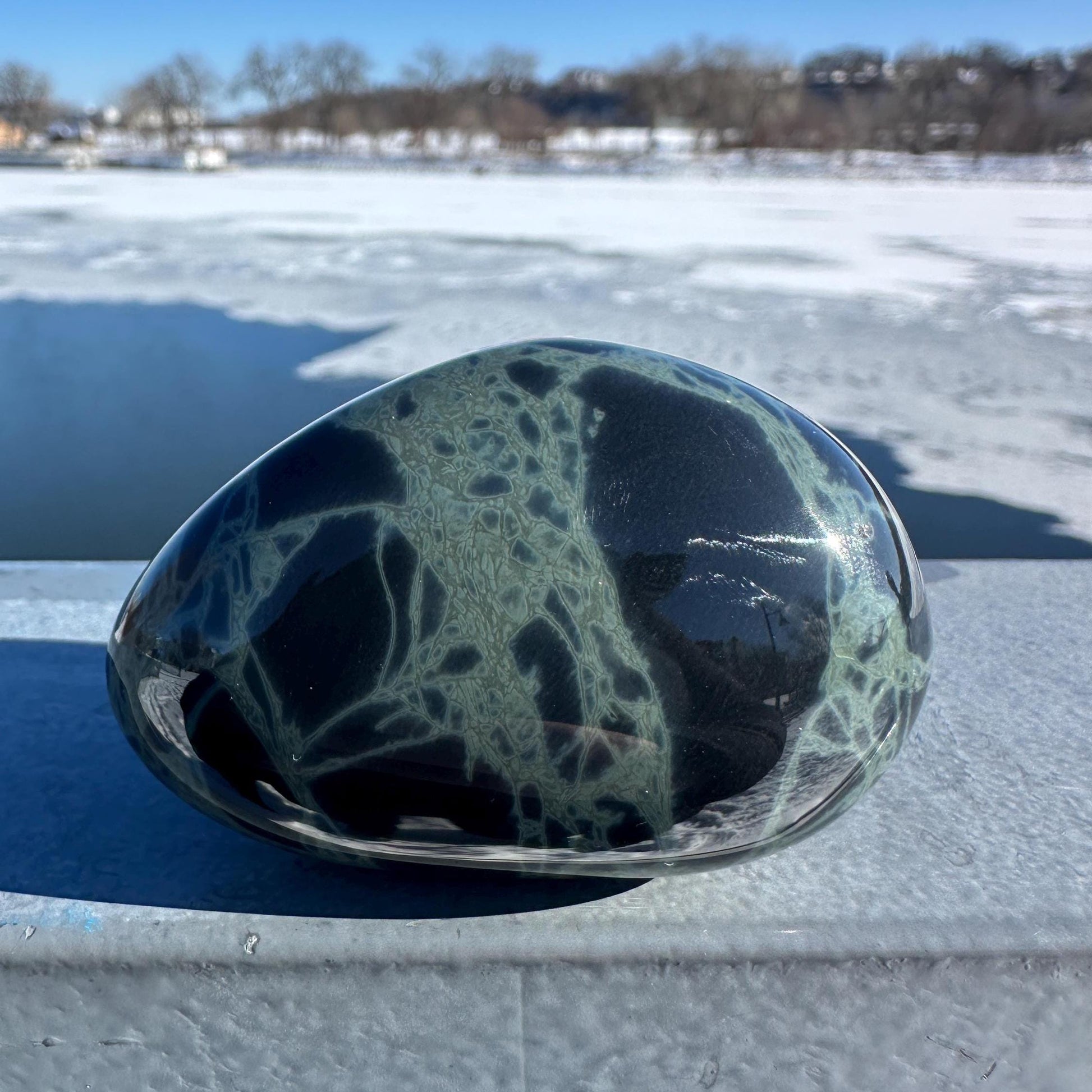 Spider Web Obsidian Palm Stone from Mexico