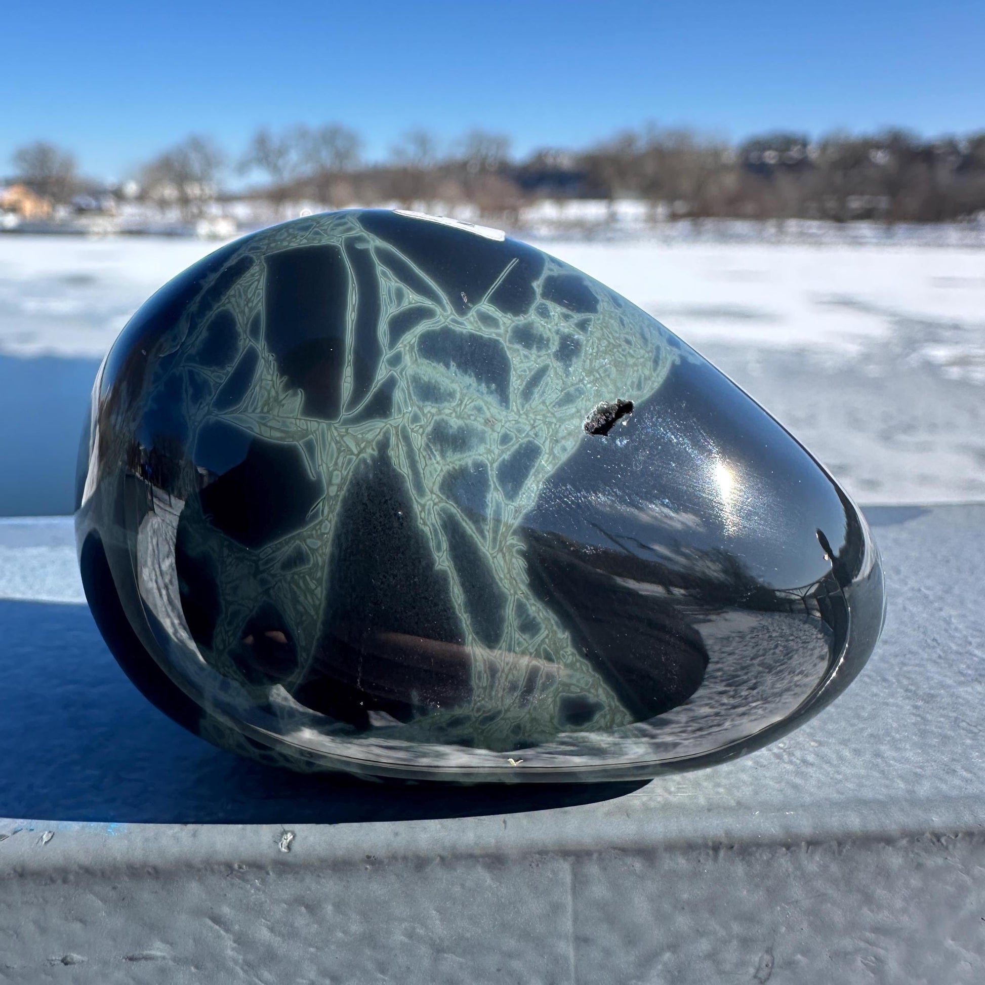 Spider Web Obsidian Palm Stone from Mexico