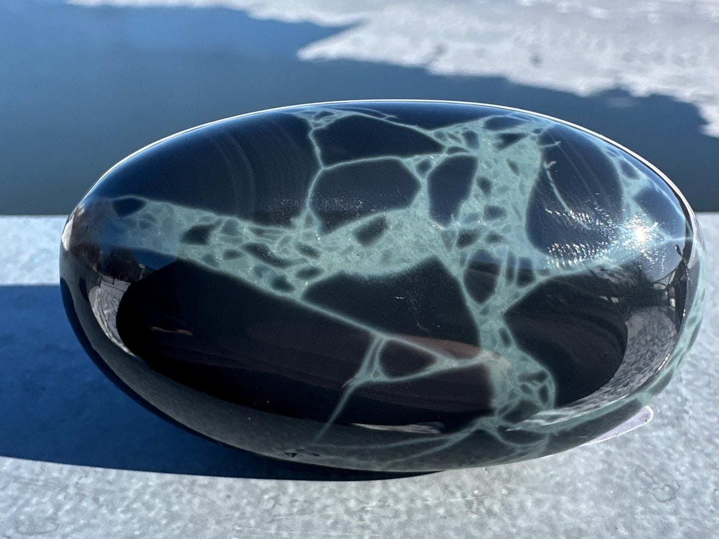 Spider Web Obsidian Palm Stone from Mexico