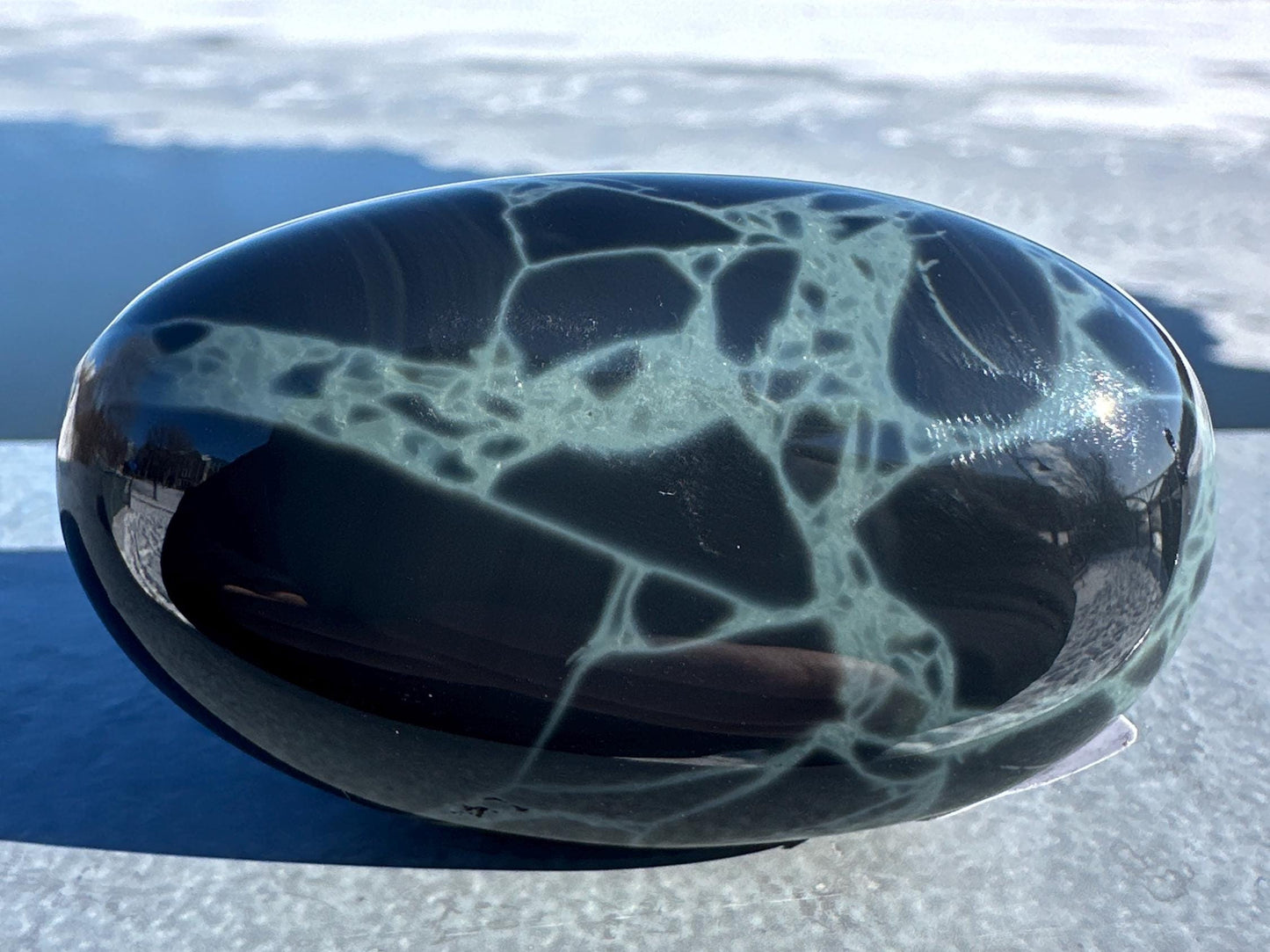 Spider Web Obsidian Palm Stone from Mexico
