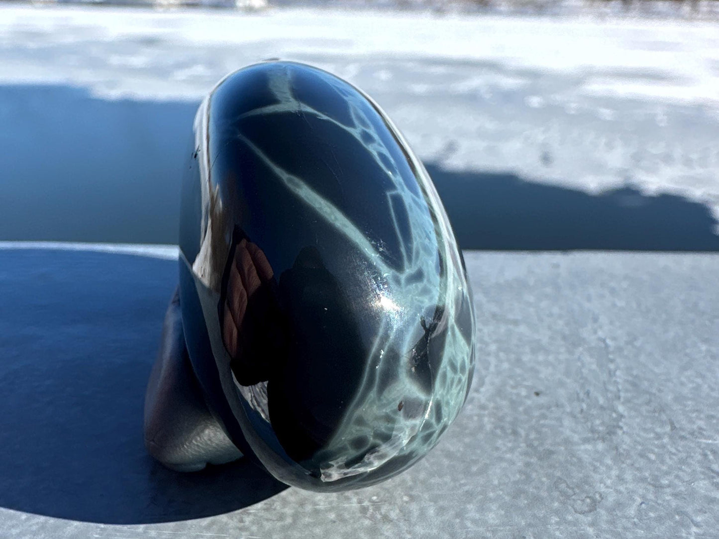 Spider Web Obsidian Palm Stone from Mexico