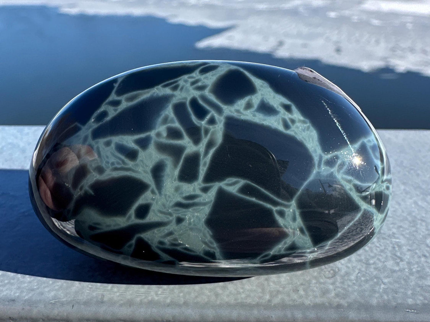 Spider Web Obsidian Palm Stone from Mexico