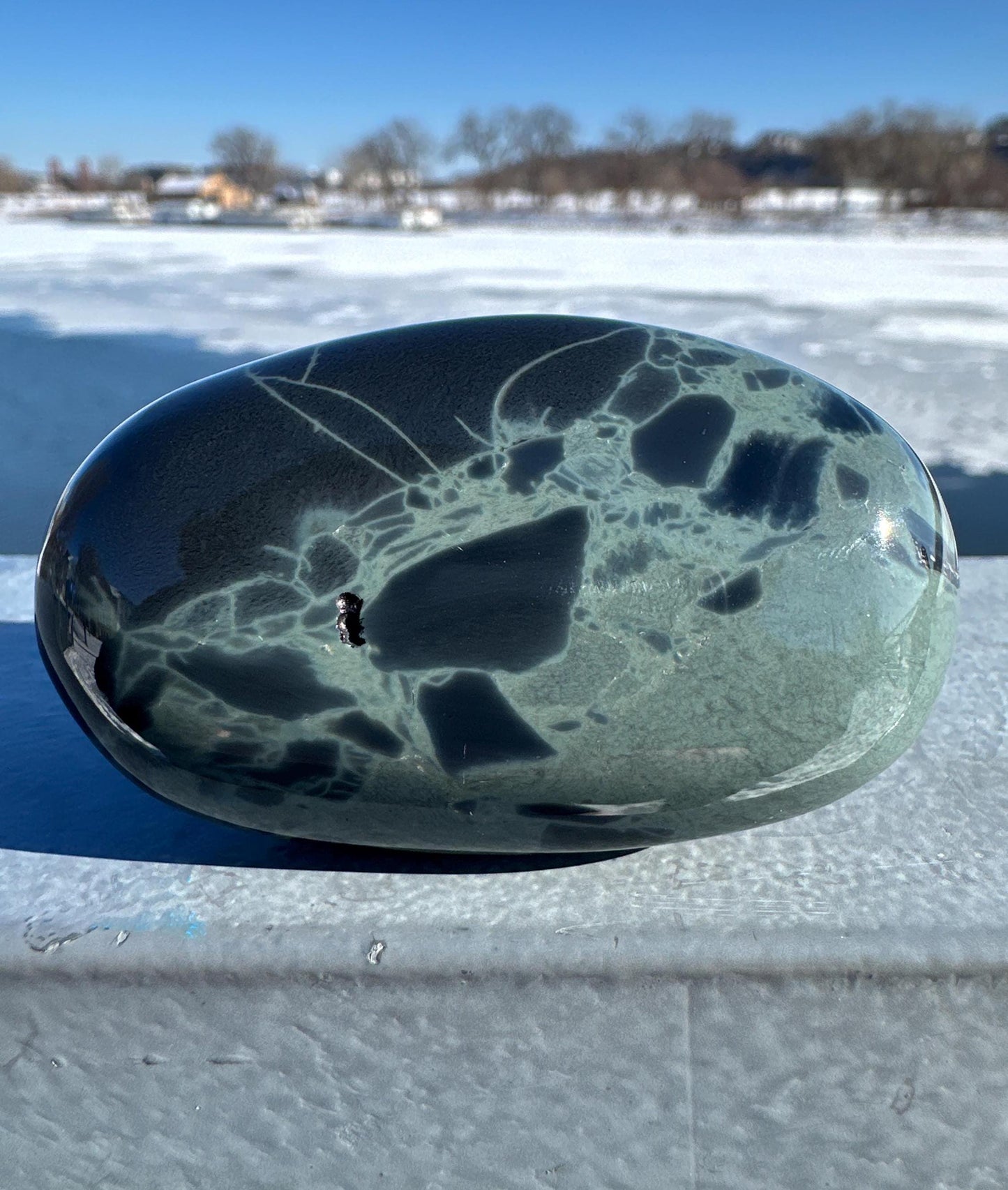 Spider Web Obsidian Palm Stone from Mexico