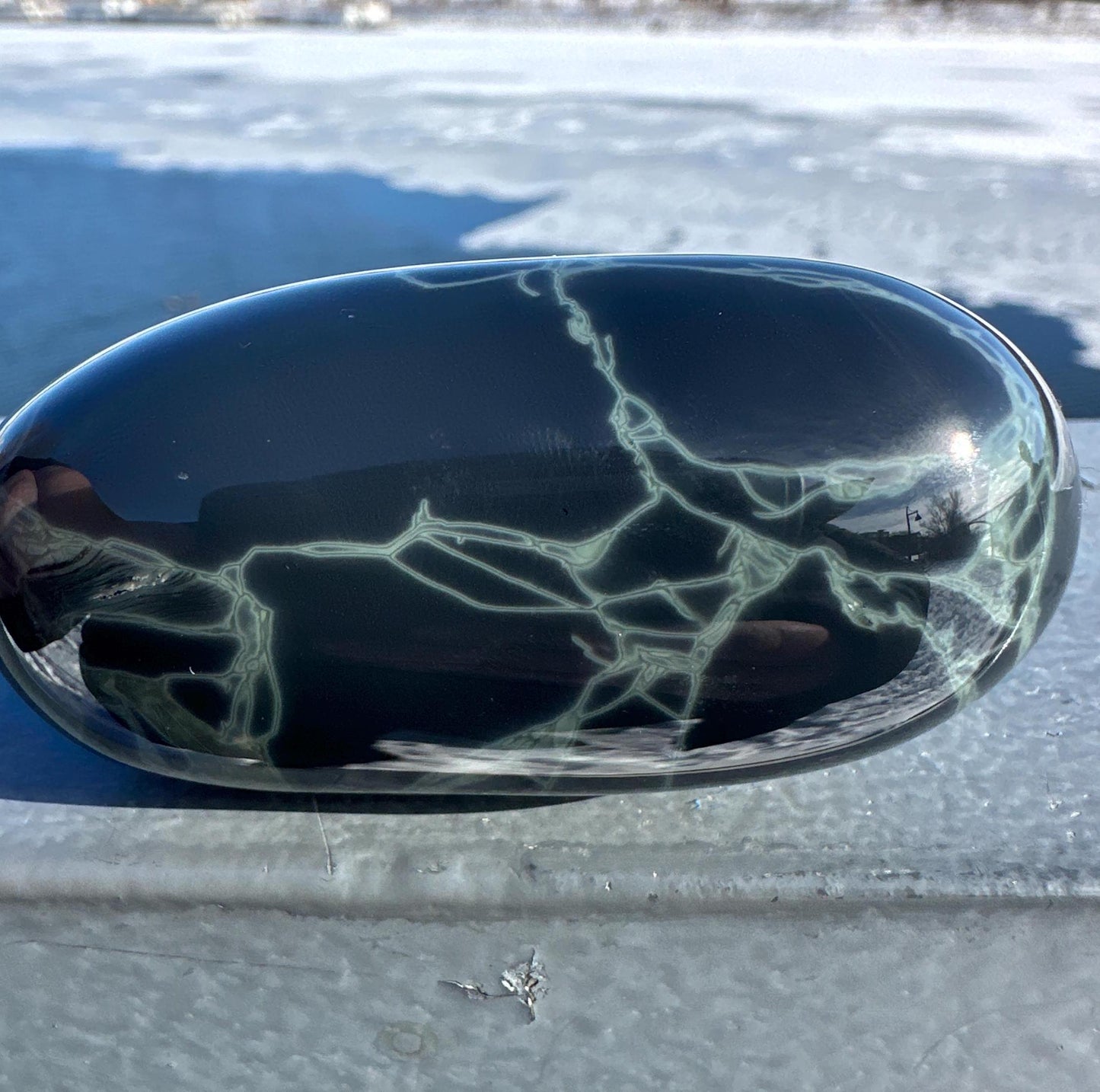 Spider Web Obsidian Palm Stone from Mexico