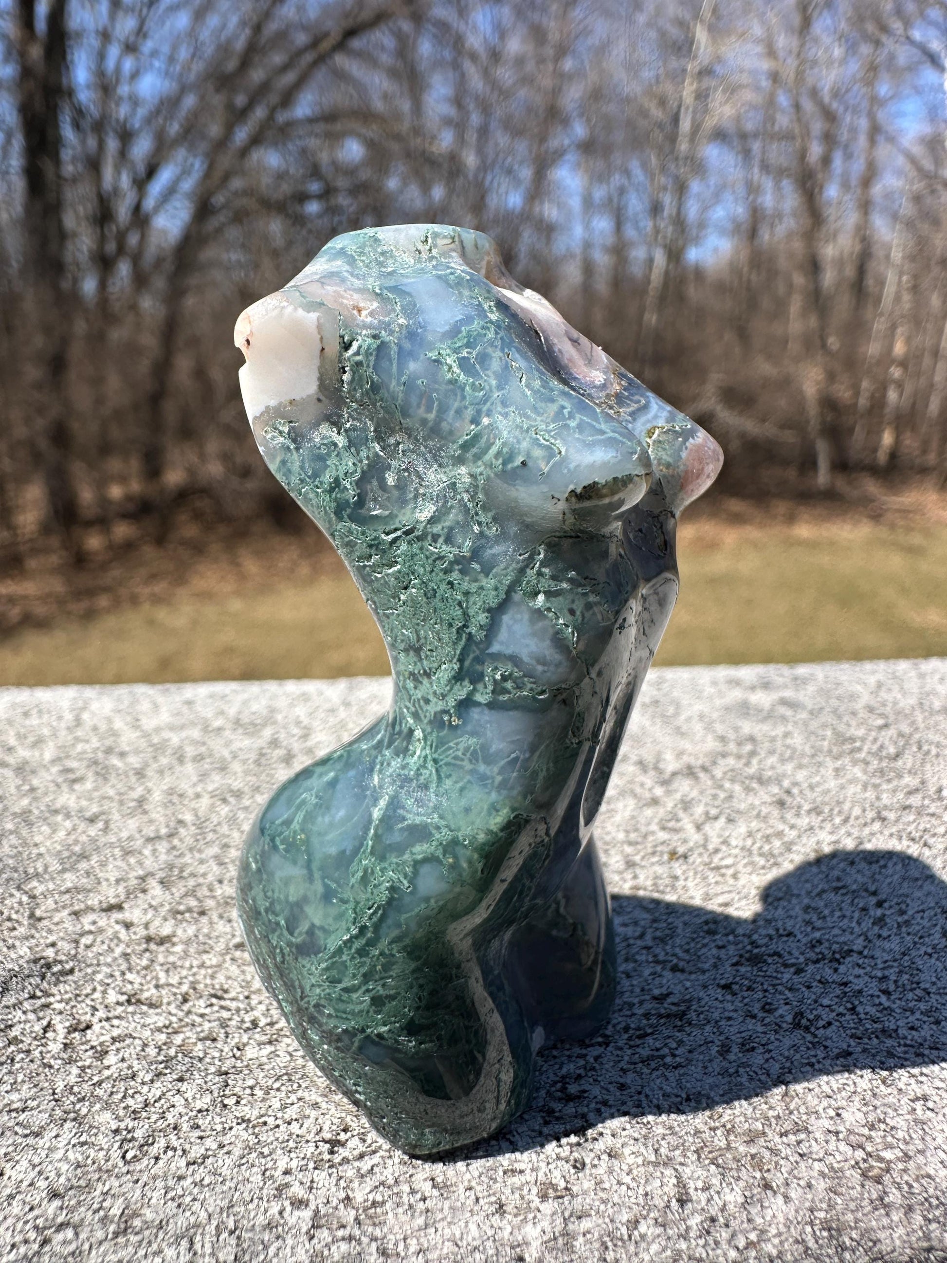 Beautiful Moss Agate Goddess Carving