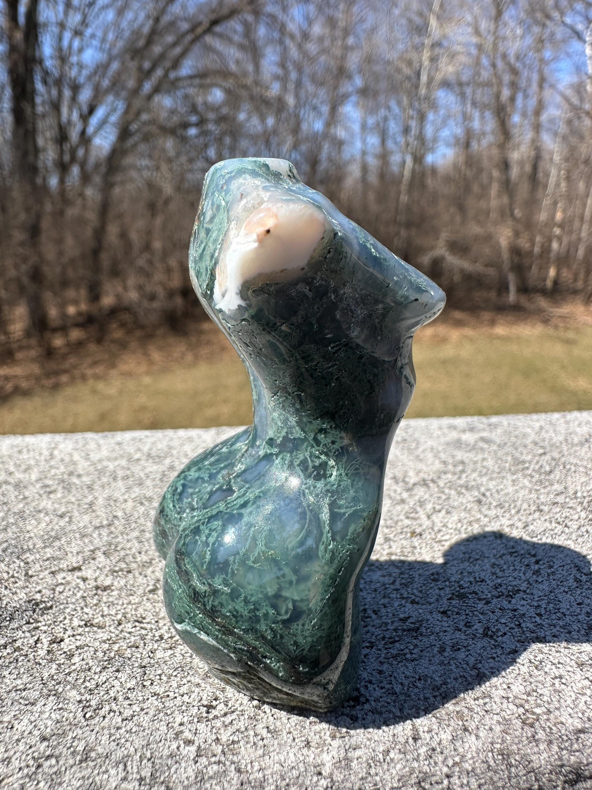 Beautiful Moss Agate Goddess Carving