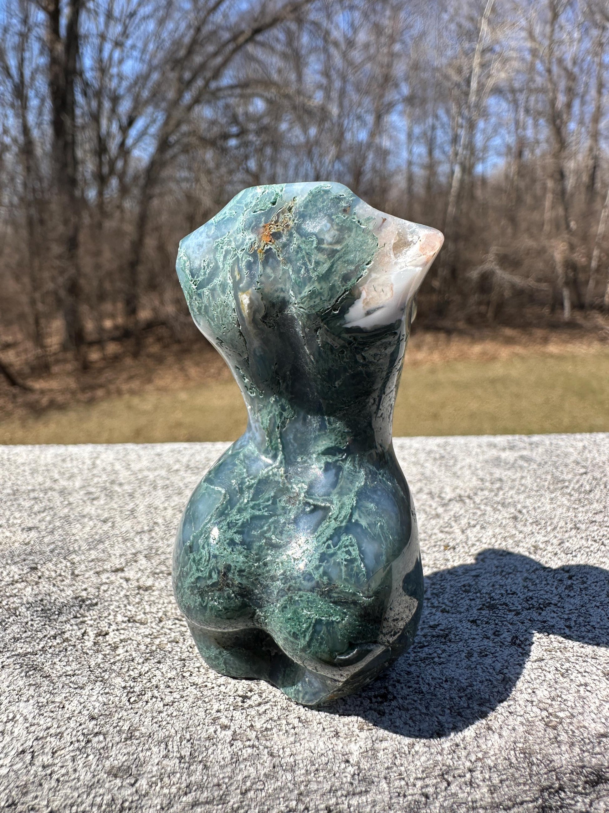 Beautiful Moss Agate Goddess Carving