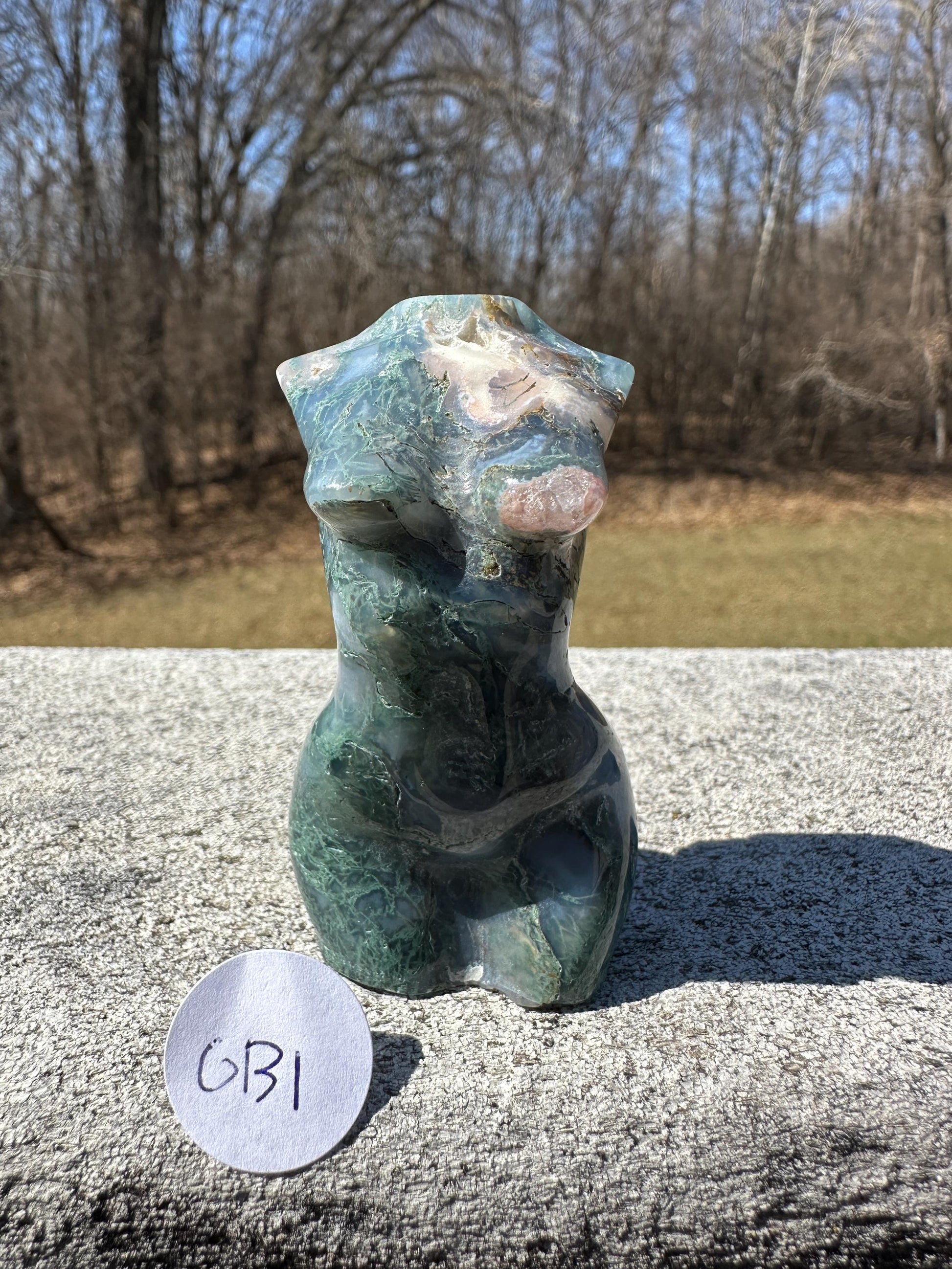 Beautiful Moss Agate Goddess Carving