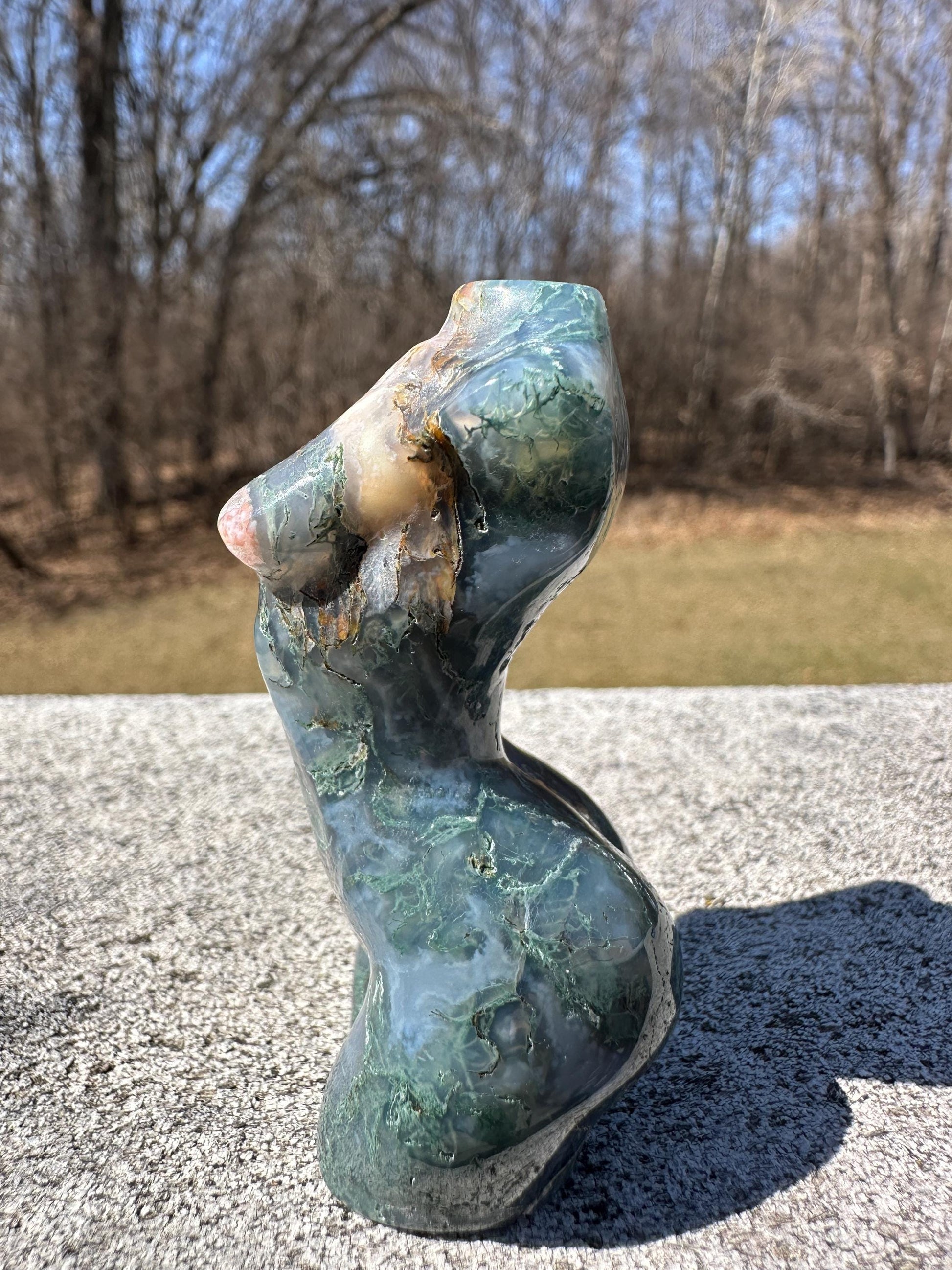 Beautiful Moss Agate Goddess Carving