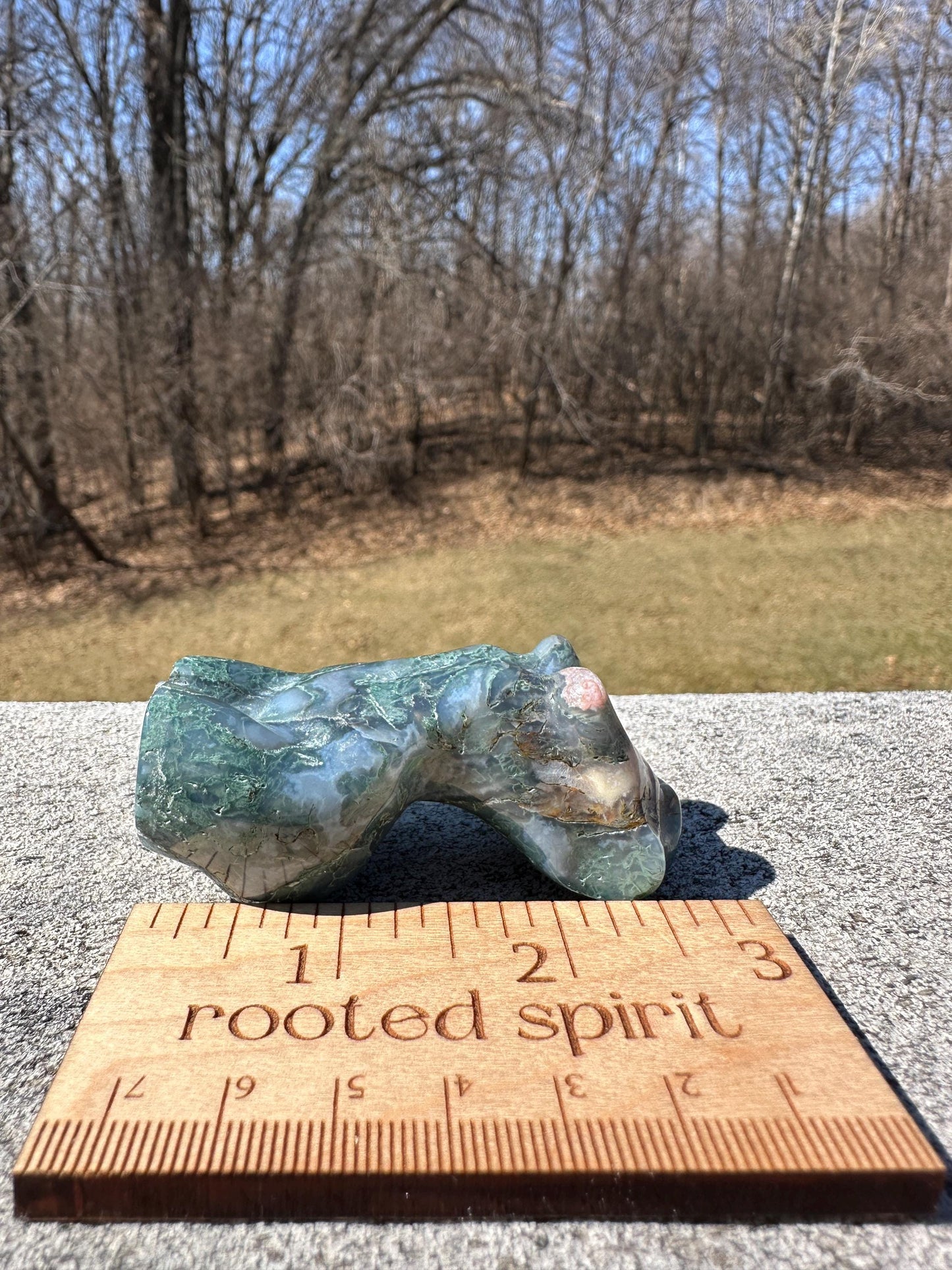 Beautiful Moss Agate Goddess Carving