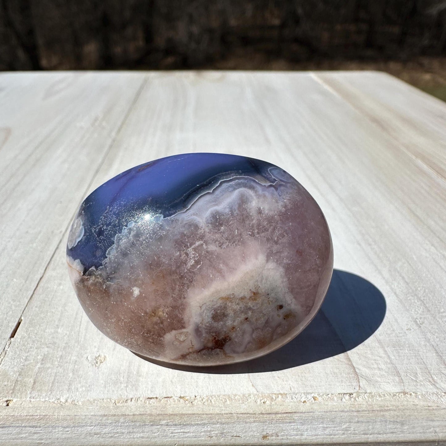 Gorgeous Blue Flower Agate Palm Stone