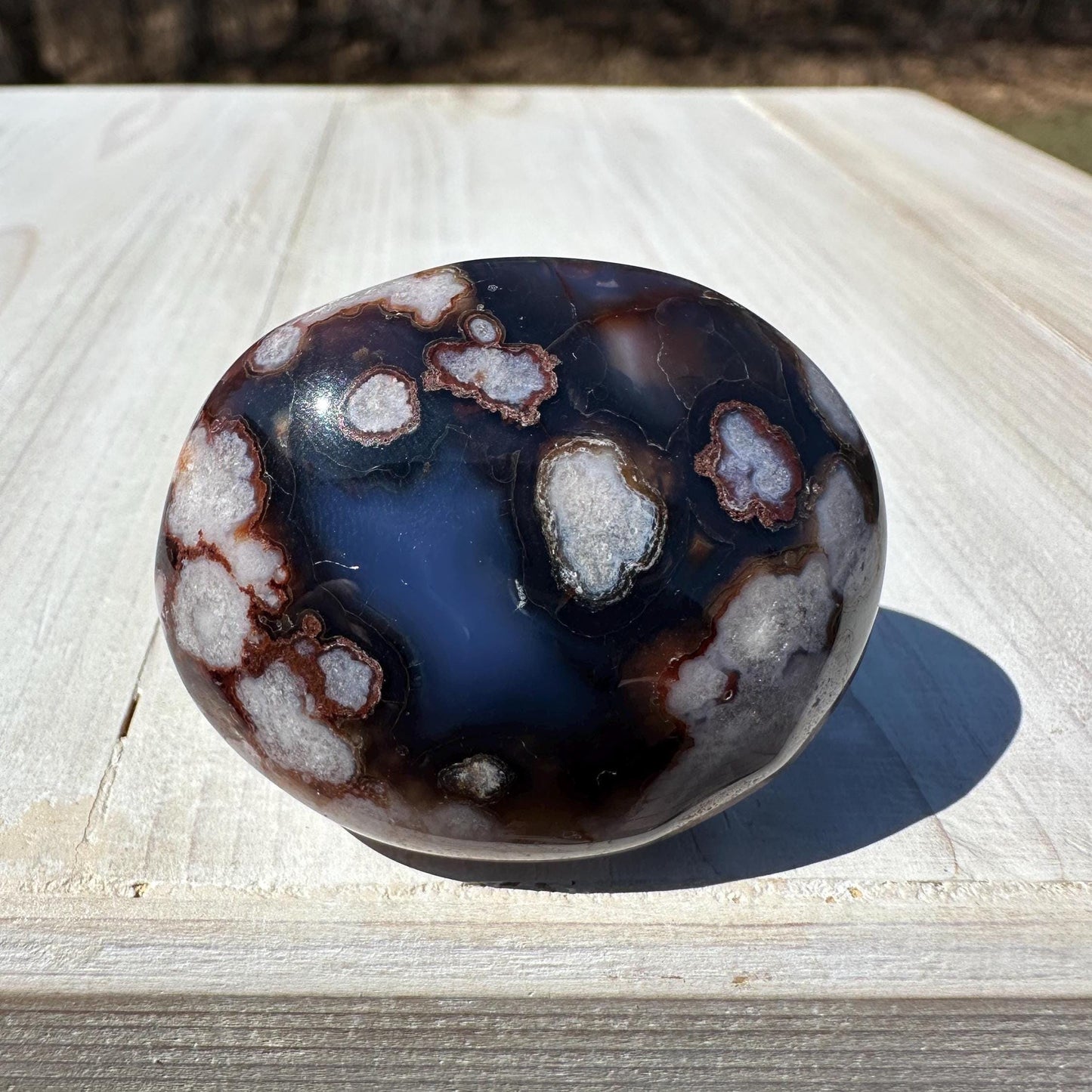 Gorgeous Blue Flower Agate Palm Stone