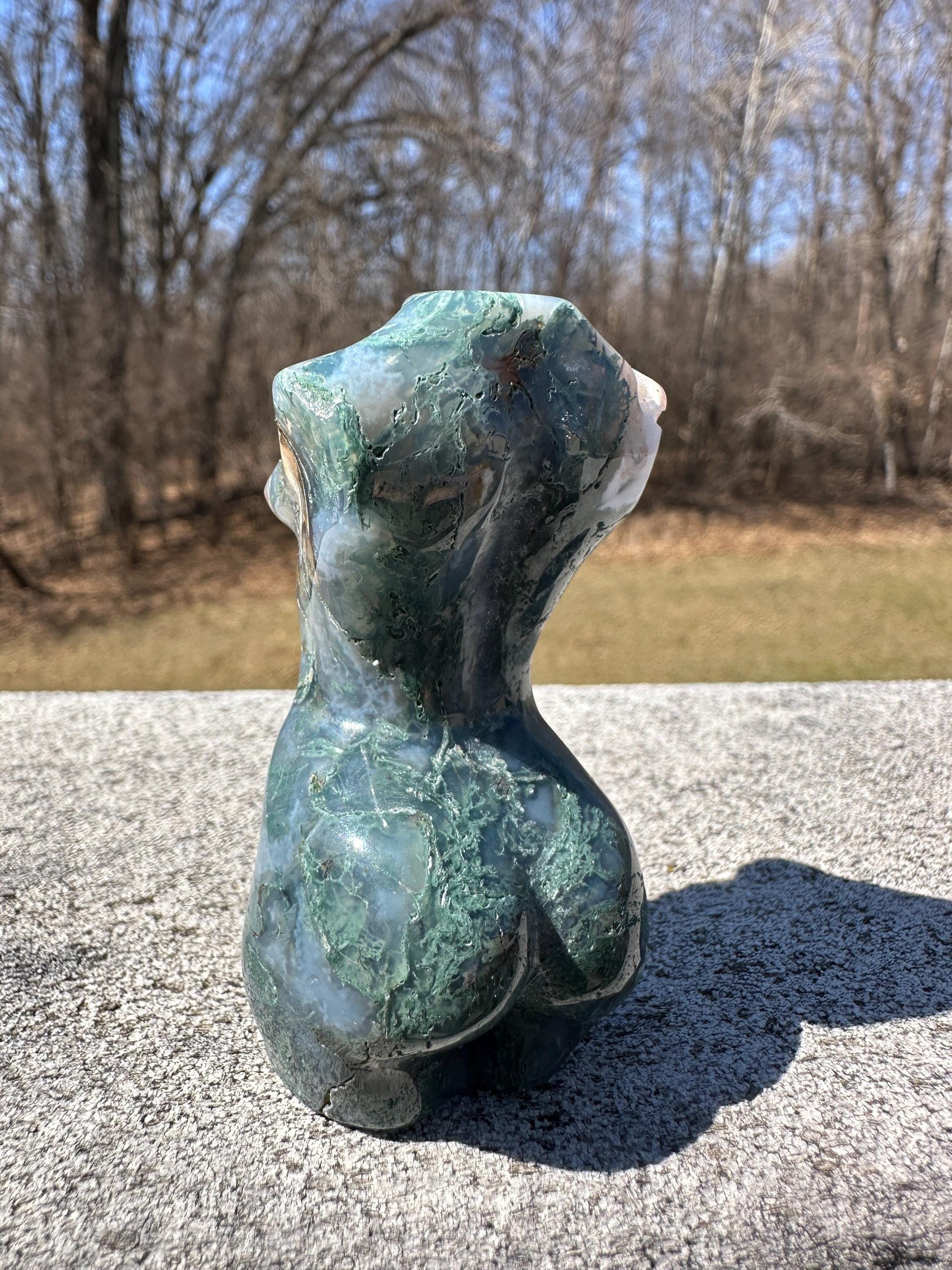 Beautiful Moss Agate Goddess Carving