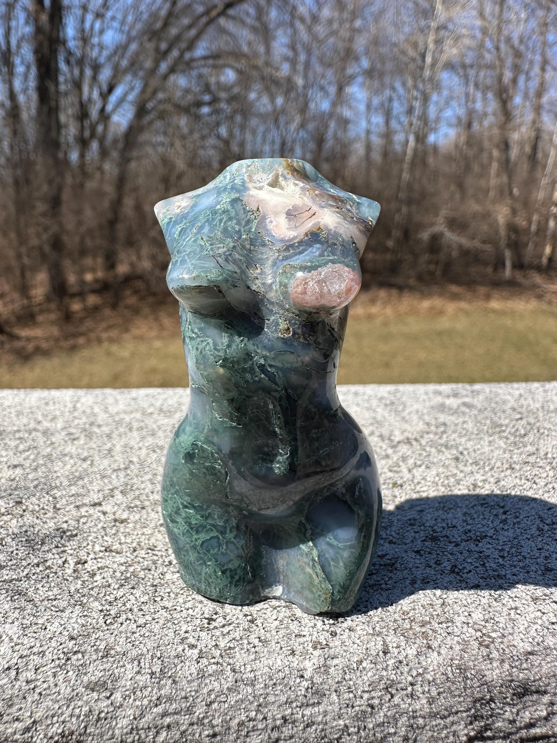 Beautiful Moss Agate Goddess Carving