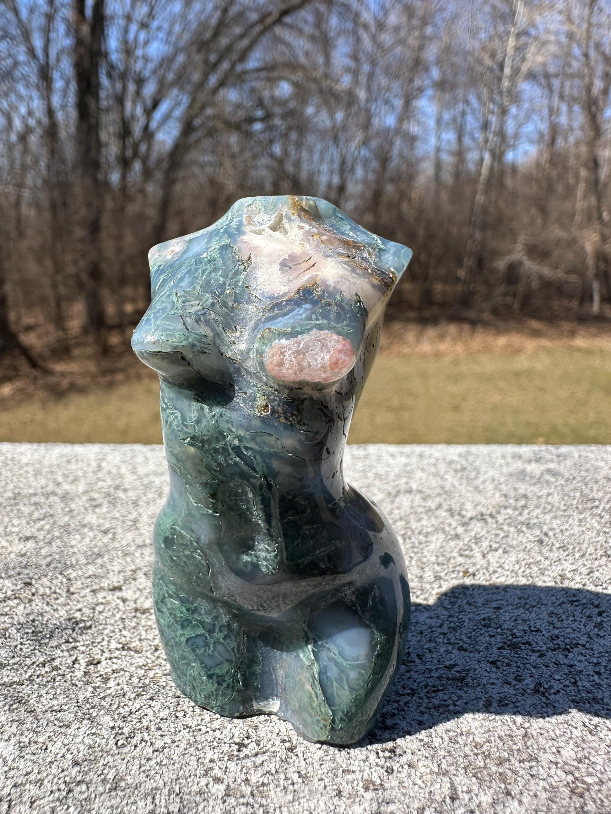 Beautiful Moss Agate Goddess Carving