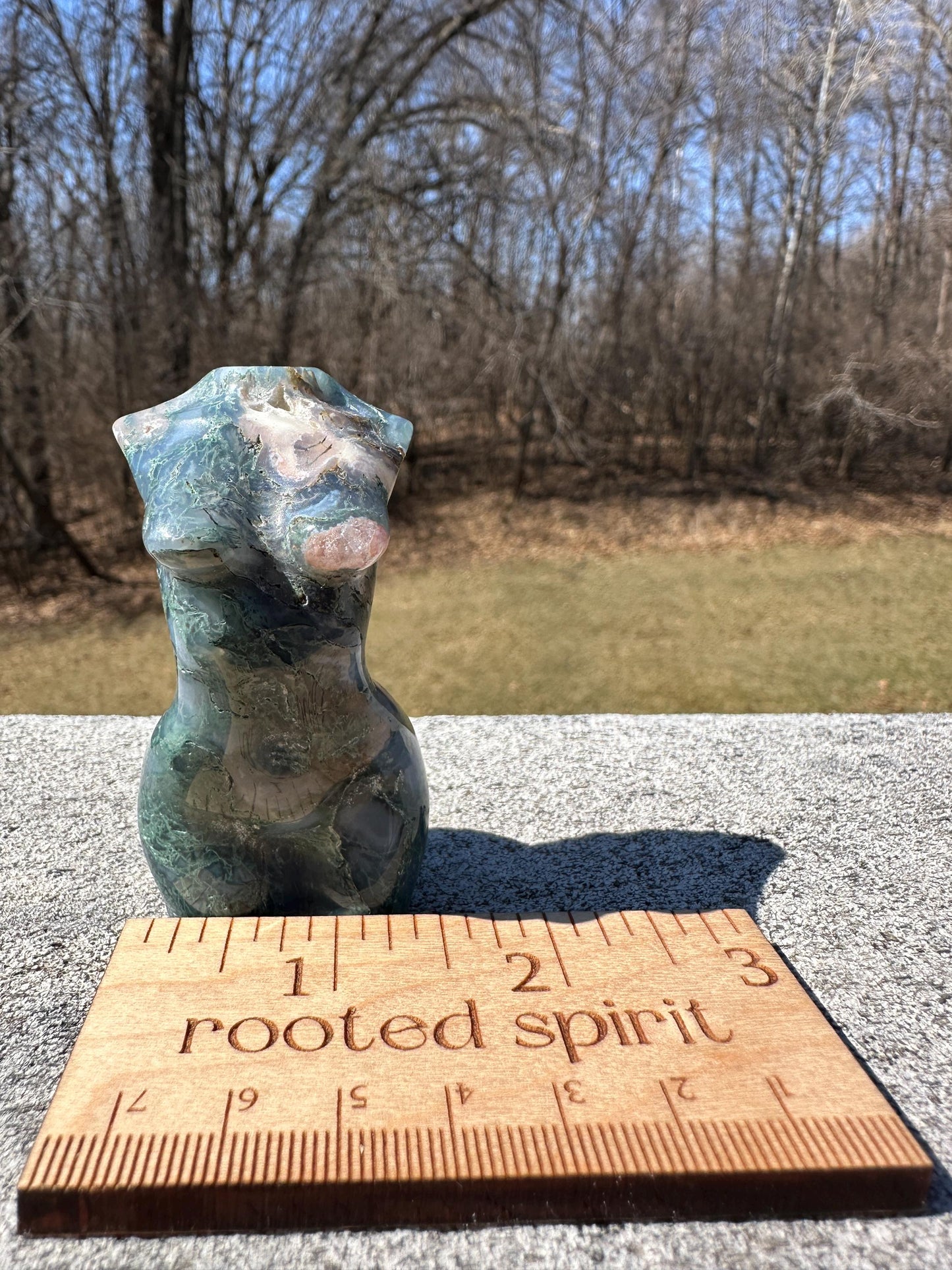 Beautiful Moss Agate Goddess Carving