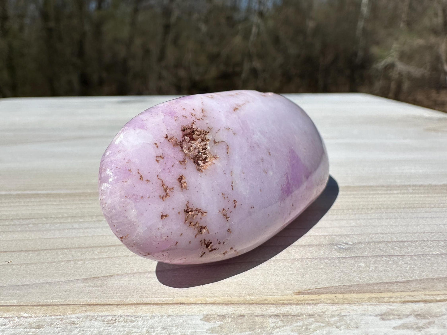 Pretty Pink Aragonite Palm Stone with Hematite