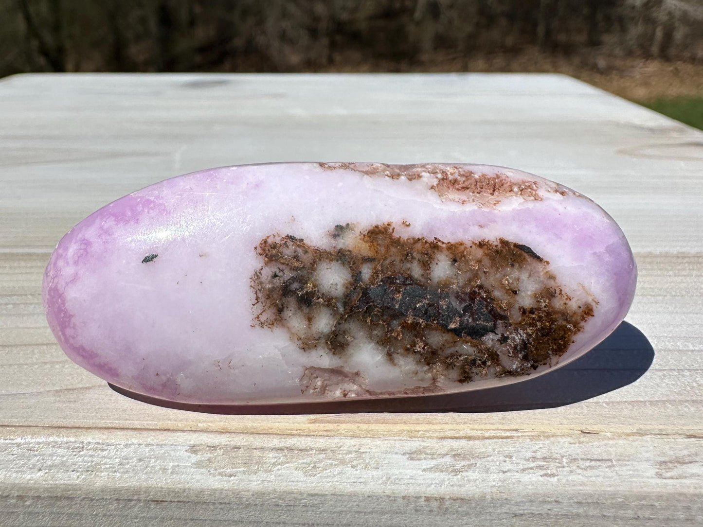 Pretty Pink Aragonite Palm Stone with Hematite