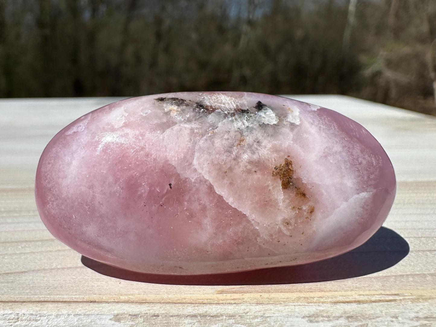 Pretty Pink Aragonite Palm Stone with Hematite