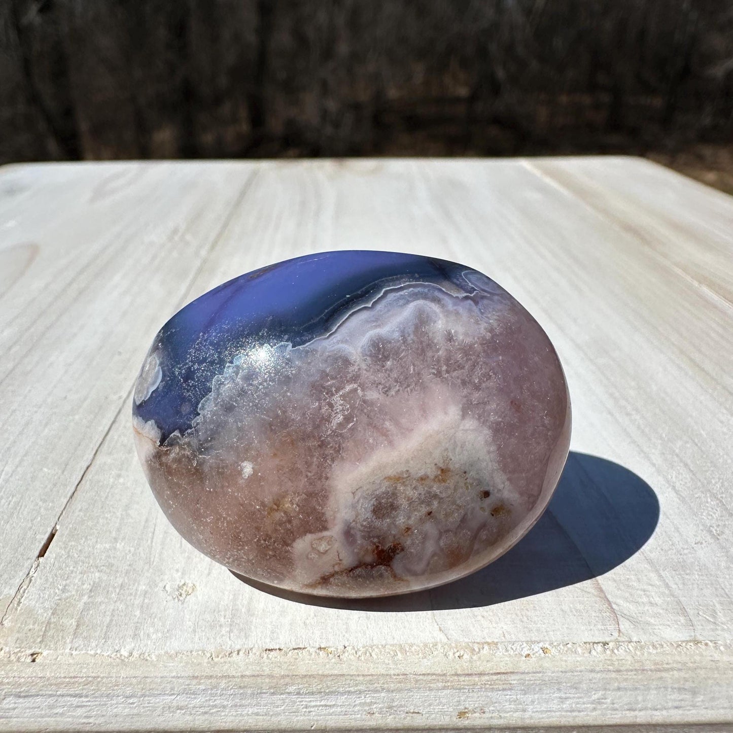 Gorgeous Blue Flower Agate Palm Stone