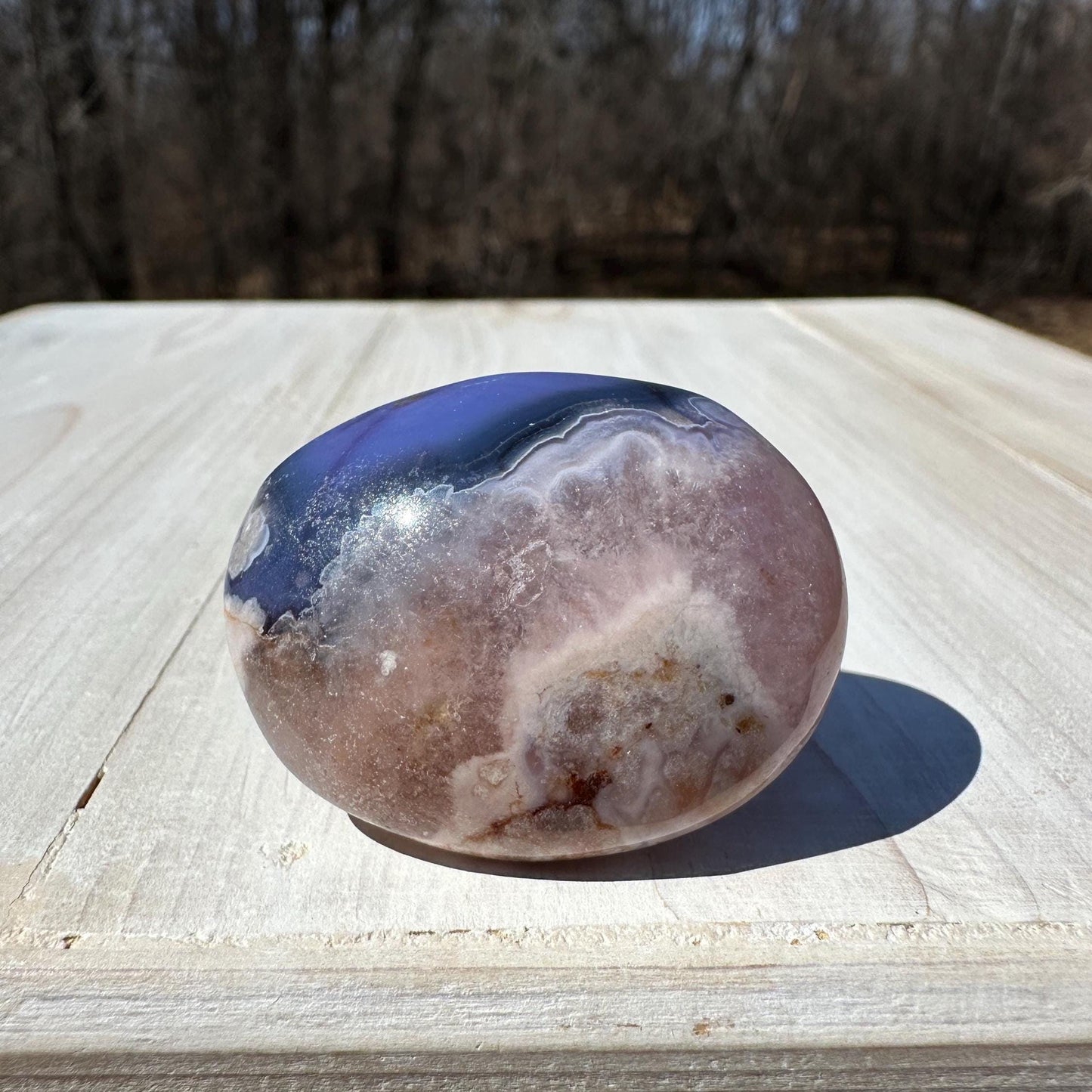 Gorgeous Blue Flower Agate Palm Stone