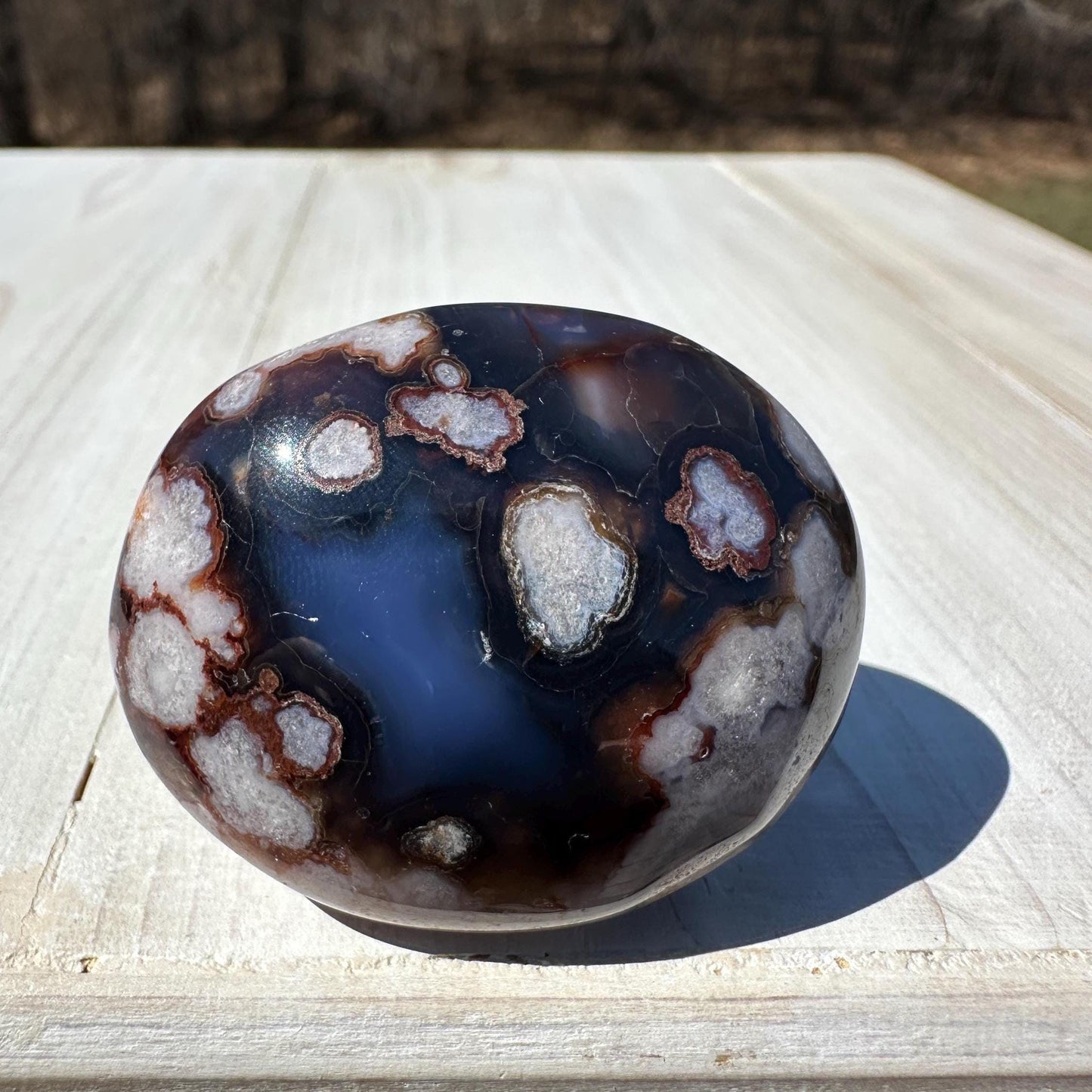 Gorgeous Blue Flower Agate Palm Stone