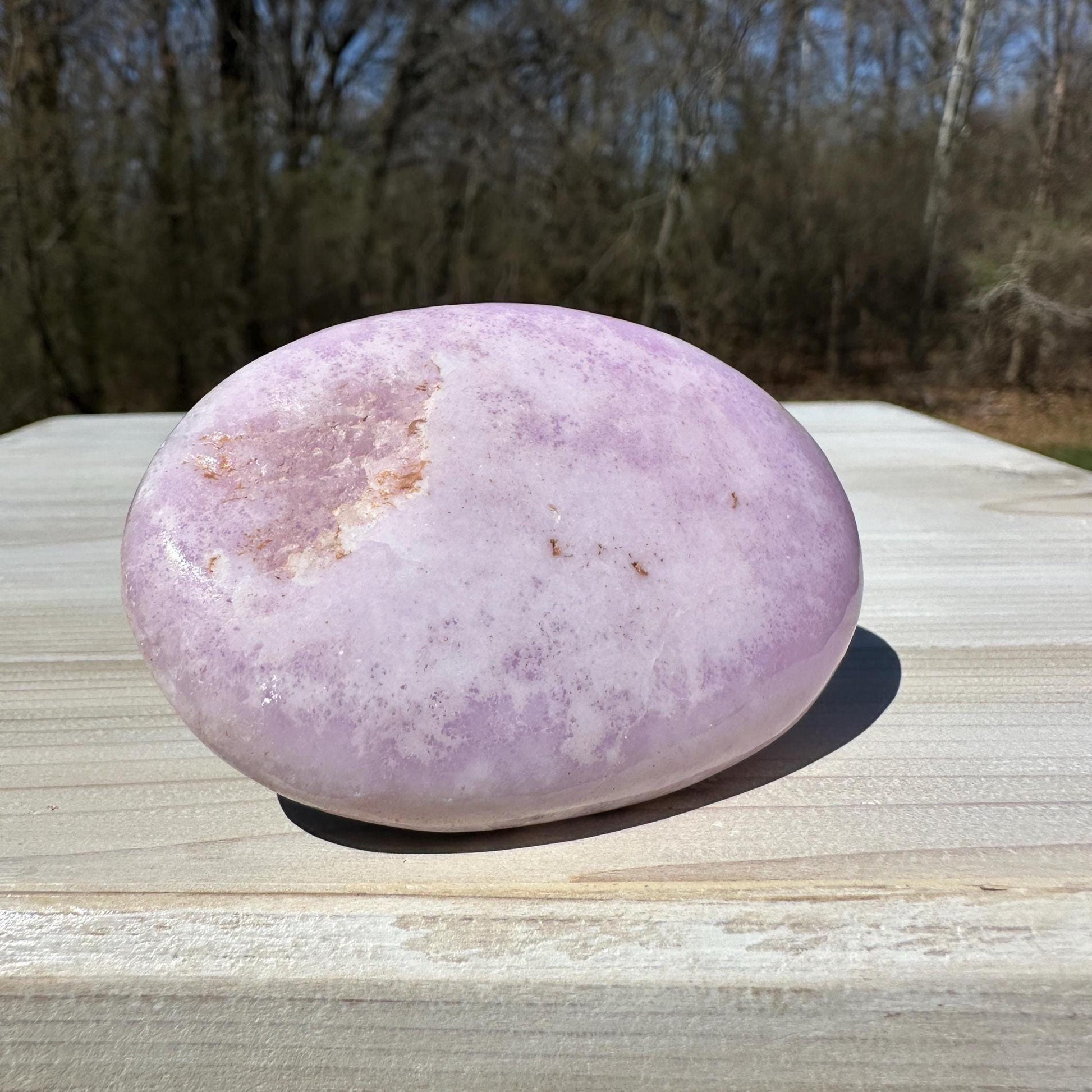Pretty Pink Aragonite Palm Stone with Hematite