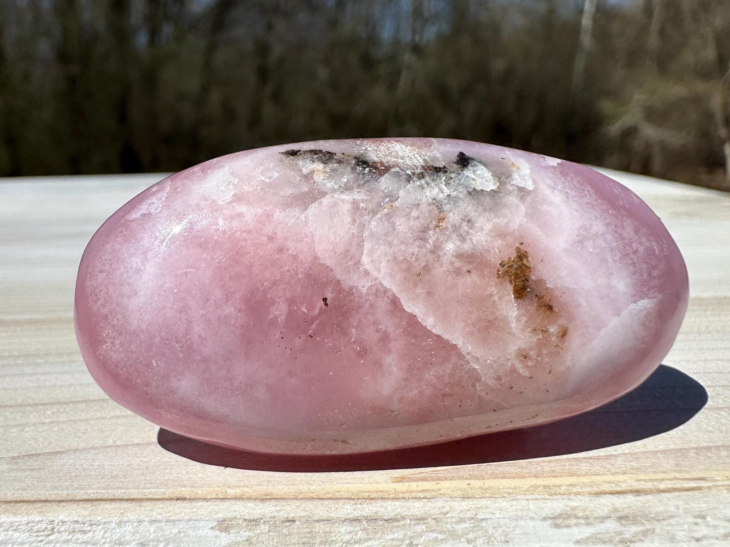 Pretty Pink Aragonite Palm Stone with Hematite