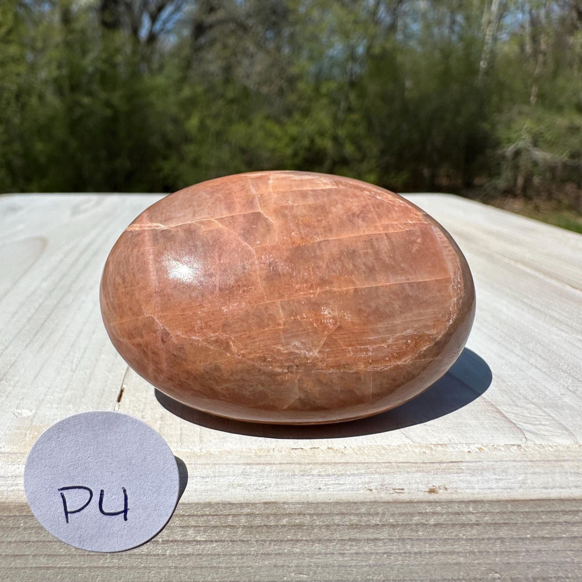 Pretty Peach Moonstone Palm Stone from India - #4