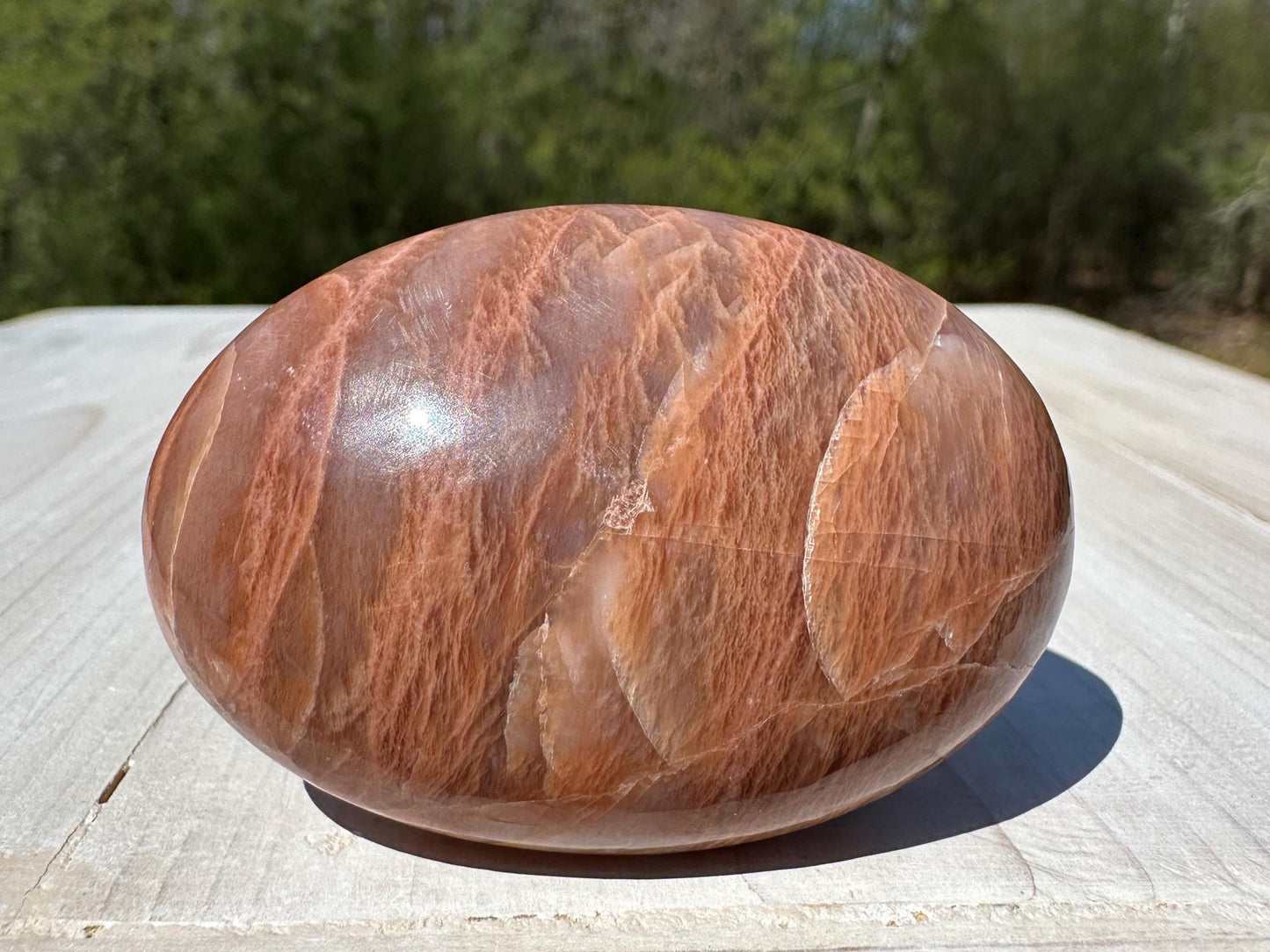 Pretty Peach Moonstone Palm Stone from India - #1